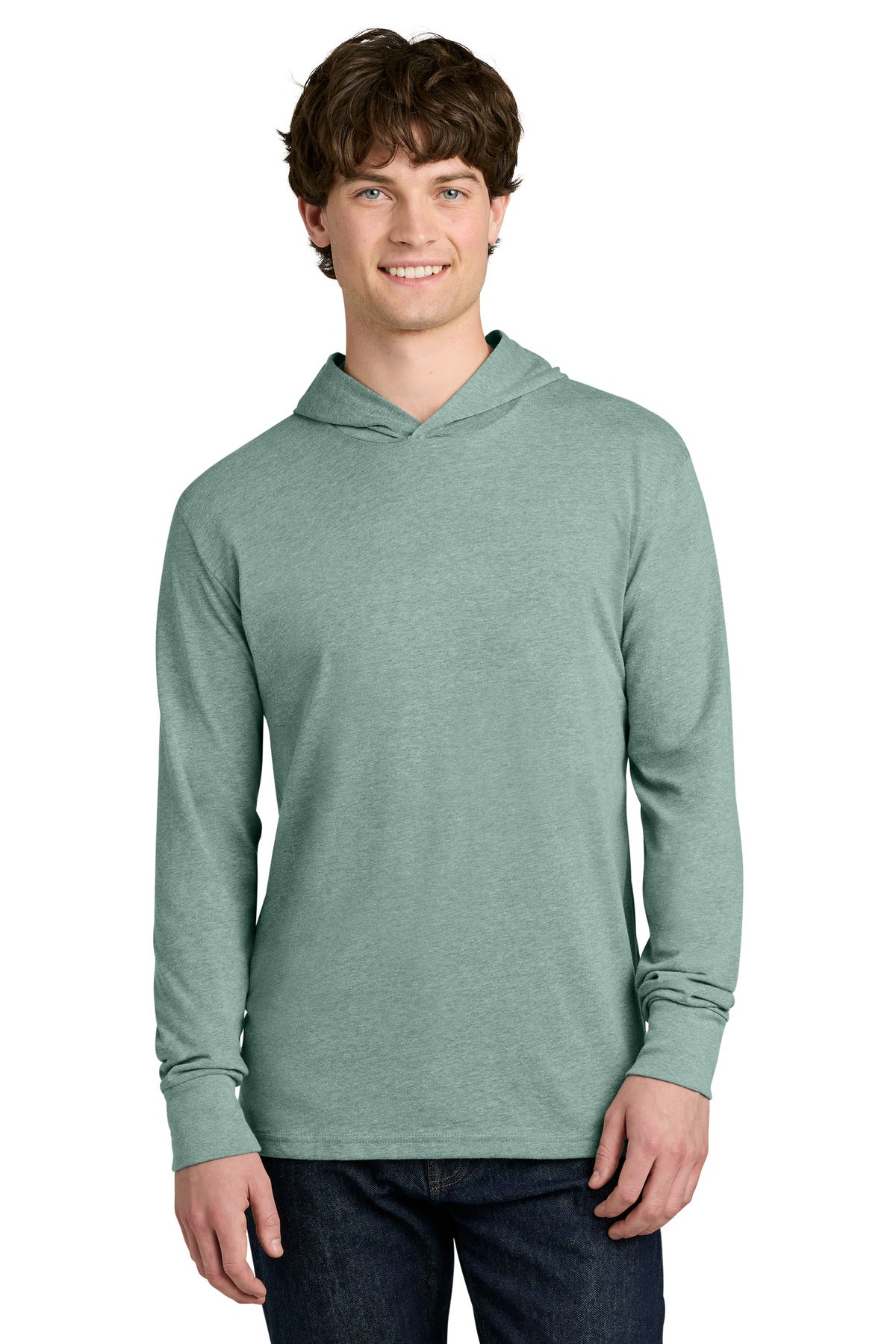 Custom Heather Seafoam CVC Long Sleeve Hoodie NL6221, personalized by SanCanDo Swag in Argyle, TX
