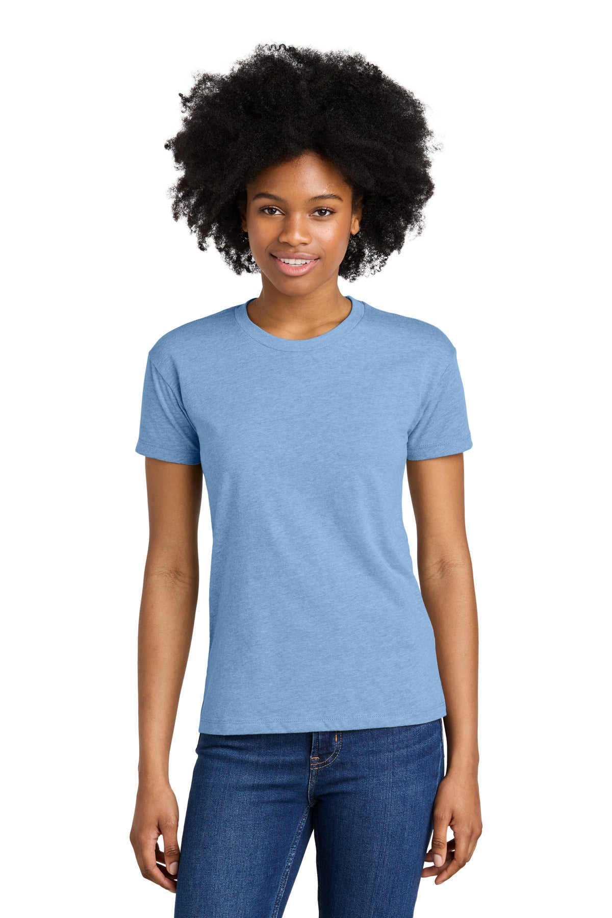 Custom Heather Columbia Blue Women's CVC Relaxed Tee NL6600, personalized by SanCanDo Swag in Argyle, TX