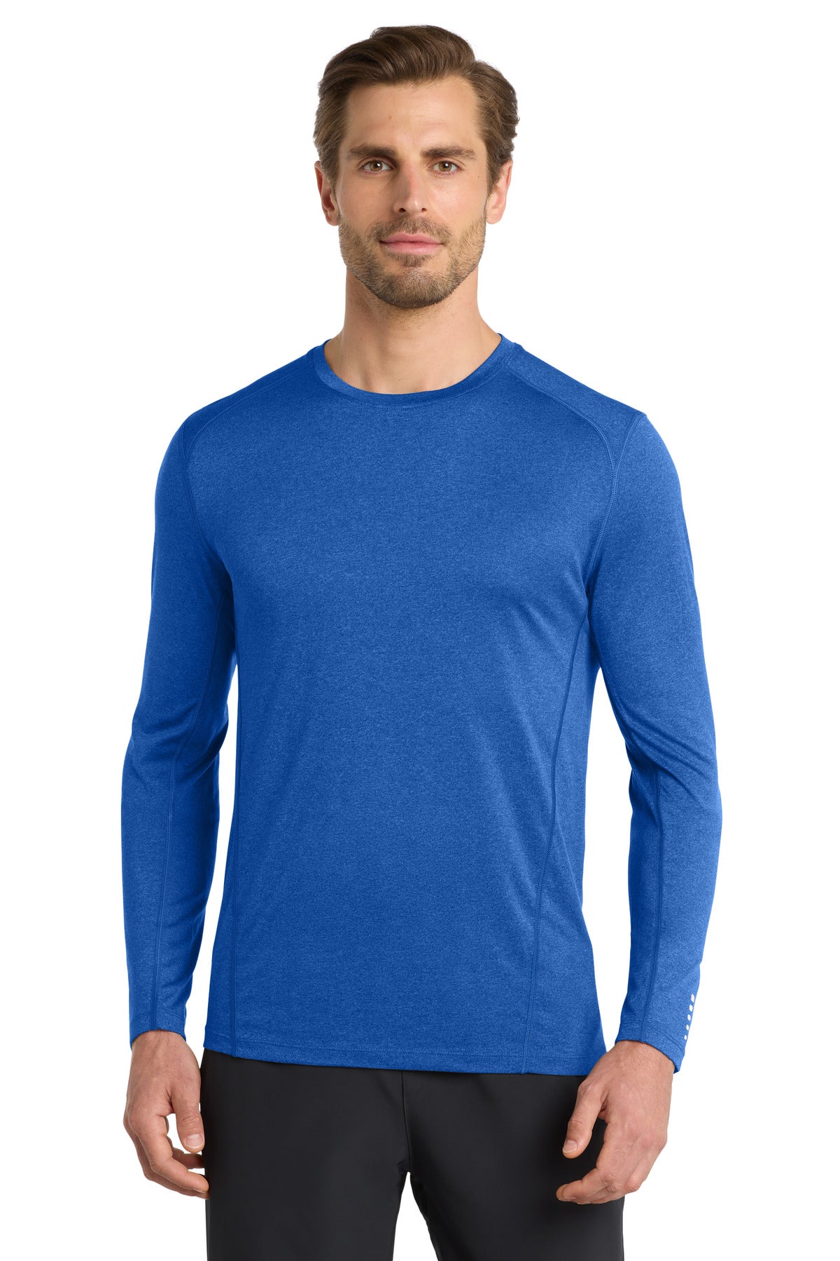 Custom Electric Blue Long Sleeve Pulse Crew OE321, personalized by SanCanDo Swag in Argyle, TX