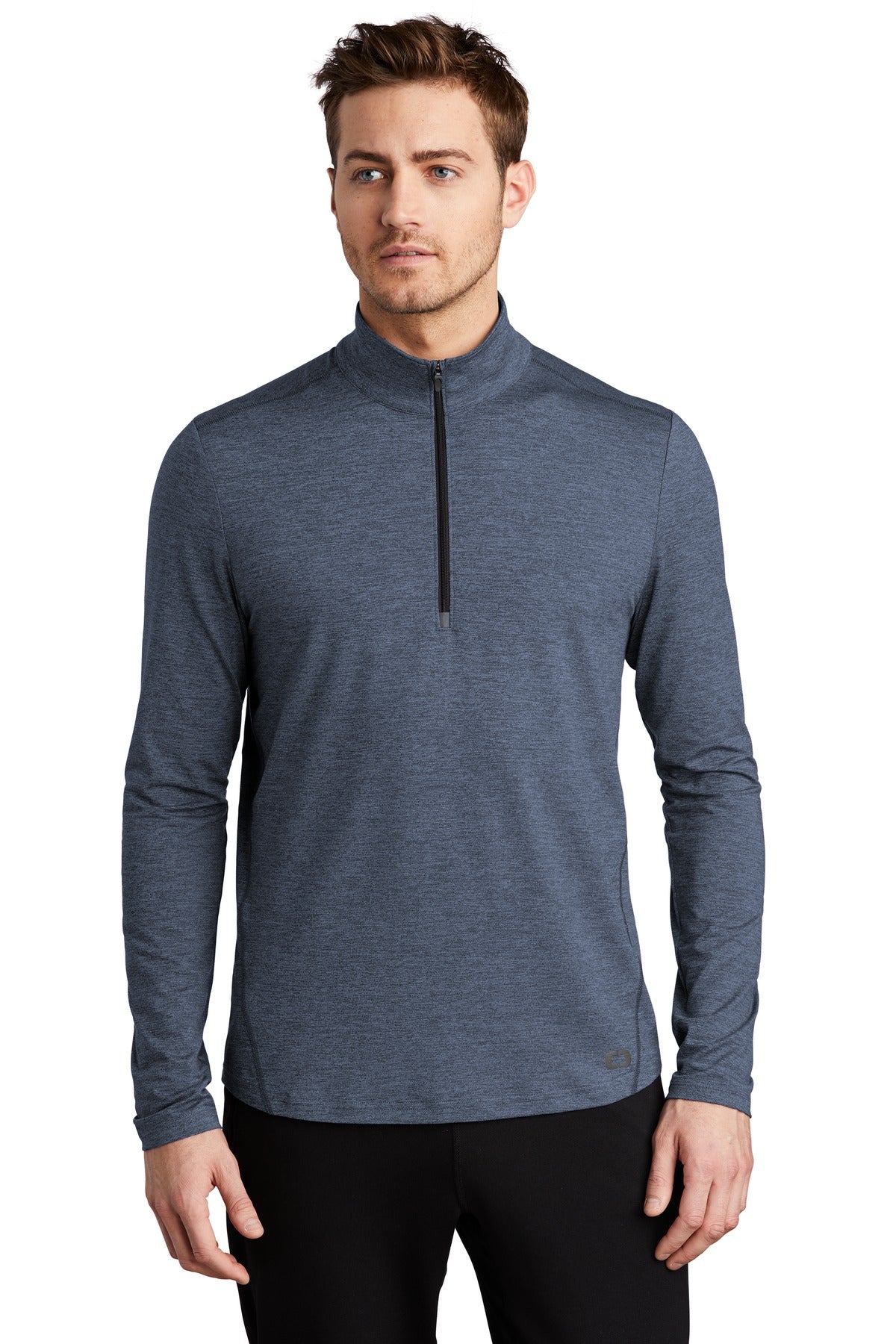 Custom Blue Indigo Heather Force 1/4-Zip OE341, personalized by SanCanDo Swag in Argyle, TX