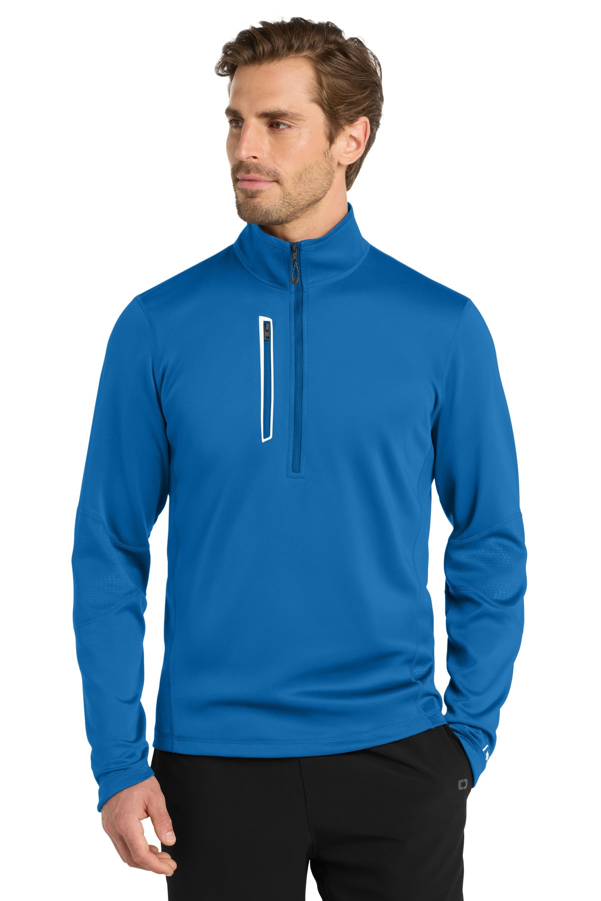 Custom Electric Blue Fulcrum 1/4-Zip OE701, personalized by SanCanDo Swag in Argyle, TX
