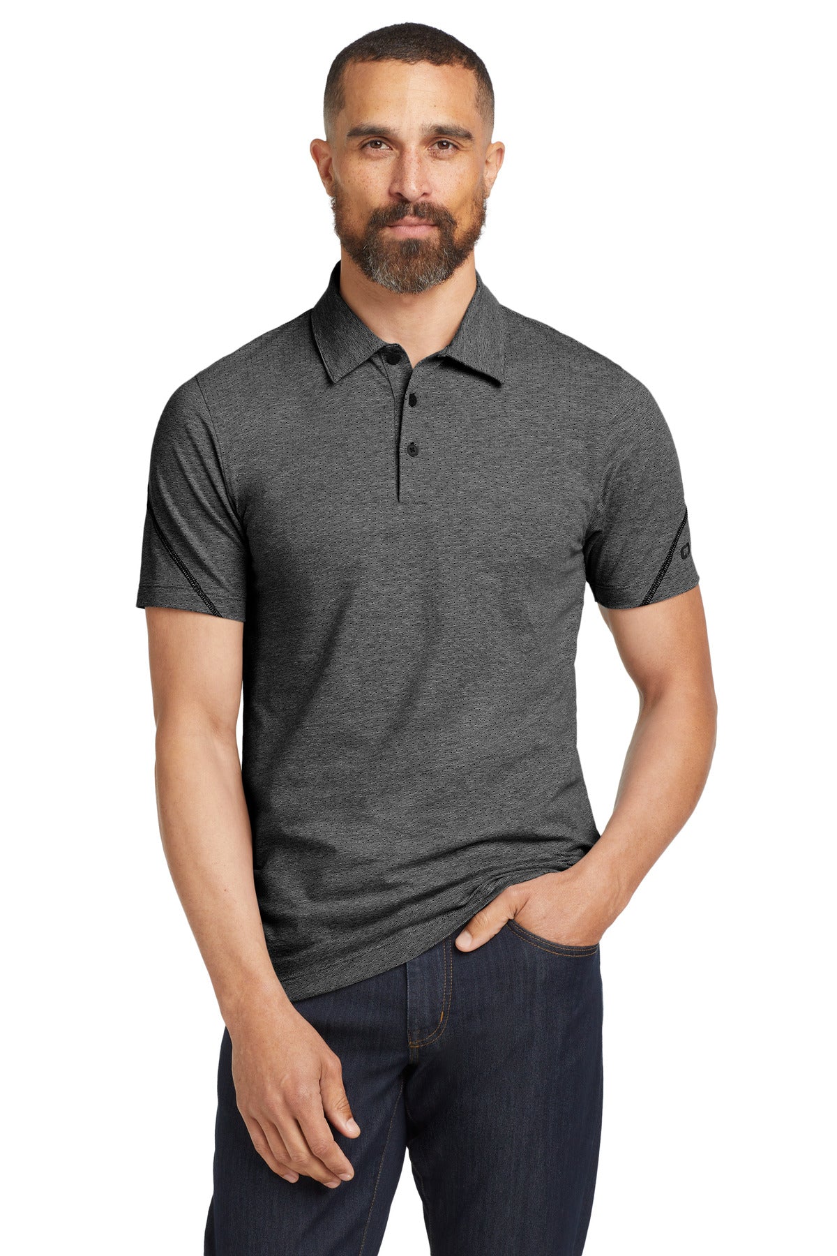 Custom Blacktop Heather Tread Polo OG135, personalized by SanCanDo Swag in Argyle, TX
