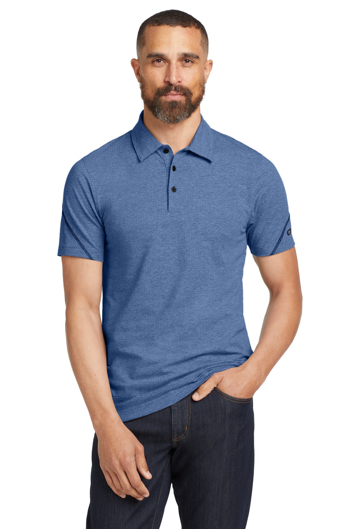 Custom Blue Heather Tread Polo OG135, personalized by SanCanDo Swag in Argyle, TX
