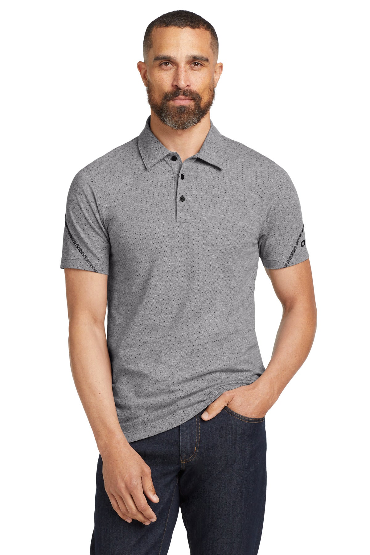 Custom Grey Heather Tread Polo OG135, personalized by SanCanDo Swag in Argyle, TX