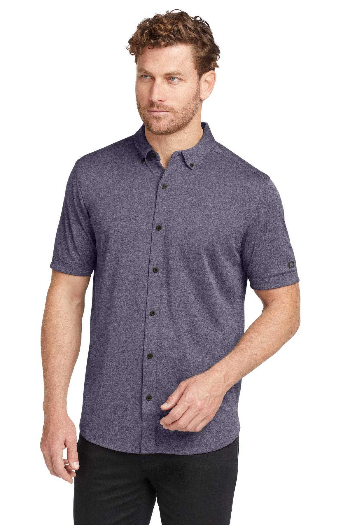 Custom Navy Heather Gravitate Full-Button Polo OG141, personalized by SanCanDo Swag in Argyle, TX
