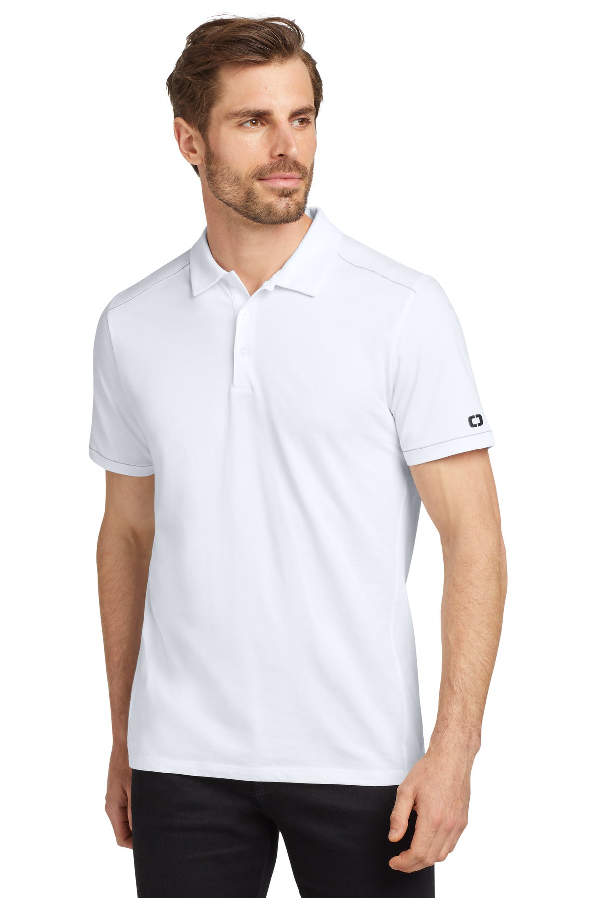 Custom Bright White Code Stretch Polo OG146, personalized by SanCanDo Swag in Argyle, TX