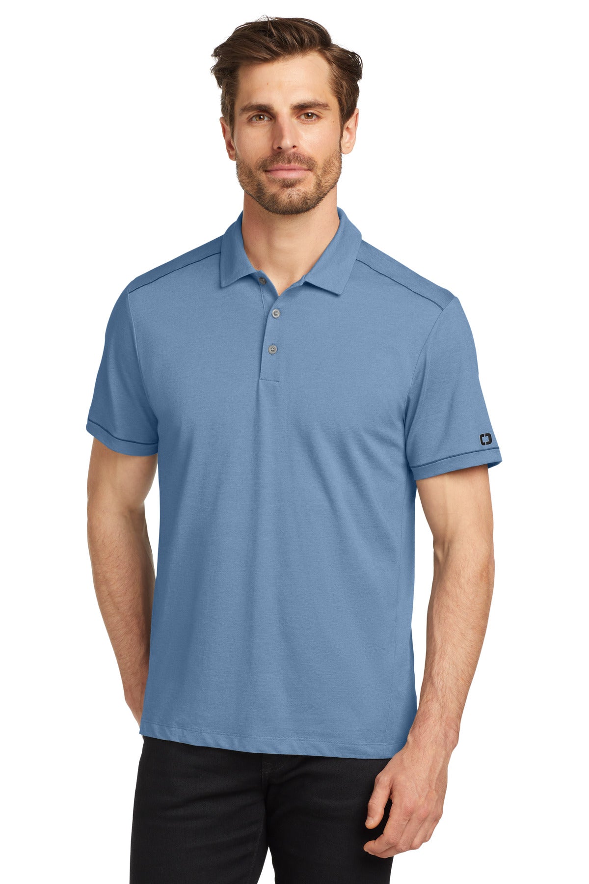 Custom Force Blue Heather Code Stretch Polo OG146, personalized by SanCanDo Swag in Argyle, TX