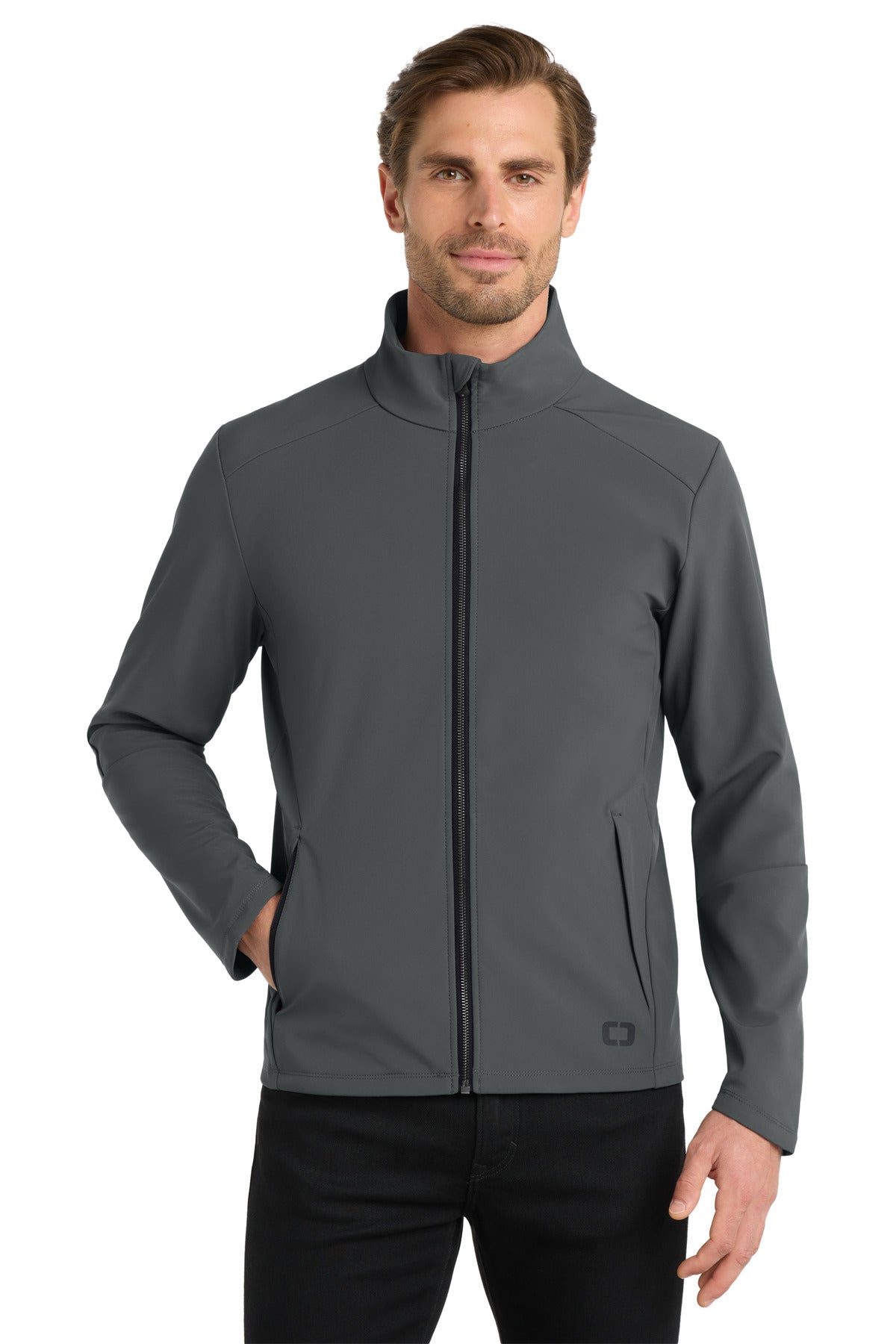 Custom Diesel Grey Commuter Full-Zip Soft Shell OG755, personalized by SanCanDo Swag in Argyle, TX