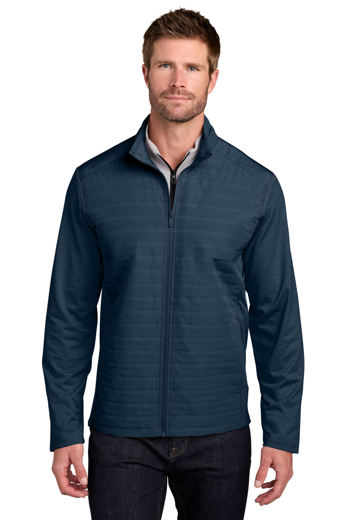 Custom River Blue Navy Driveline Hybrid Jacket OG760, personalized by SanCanDo Swag in Argyle, TX