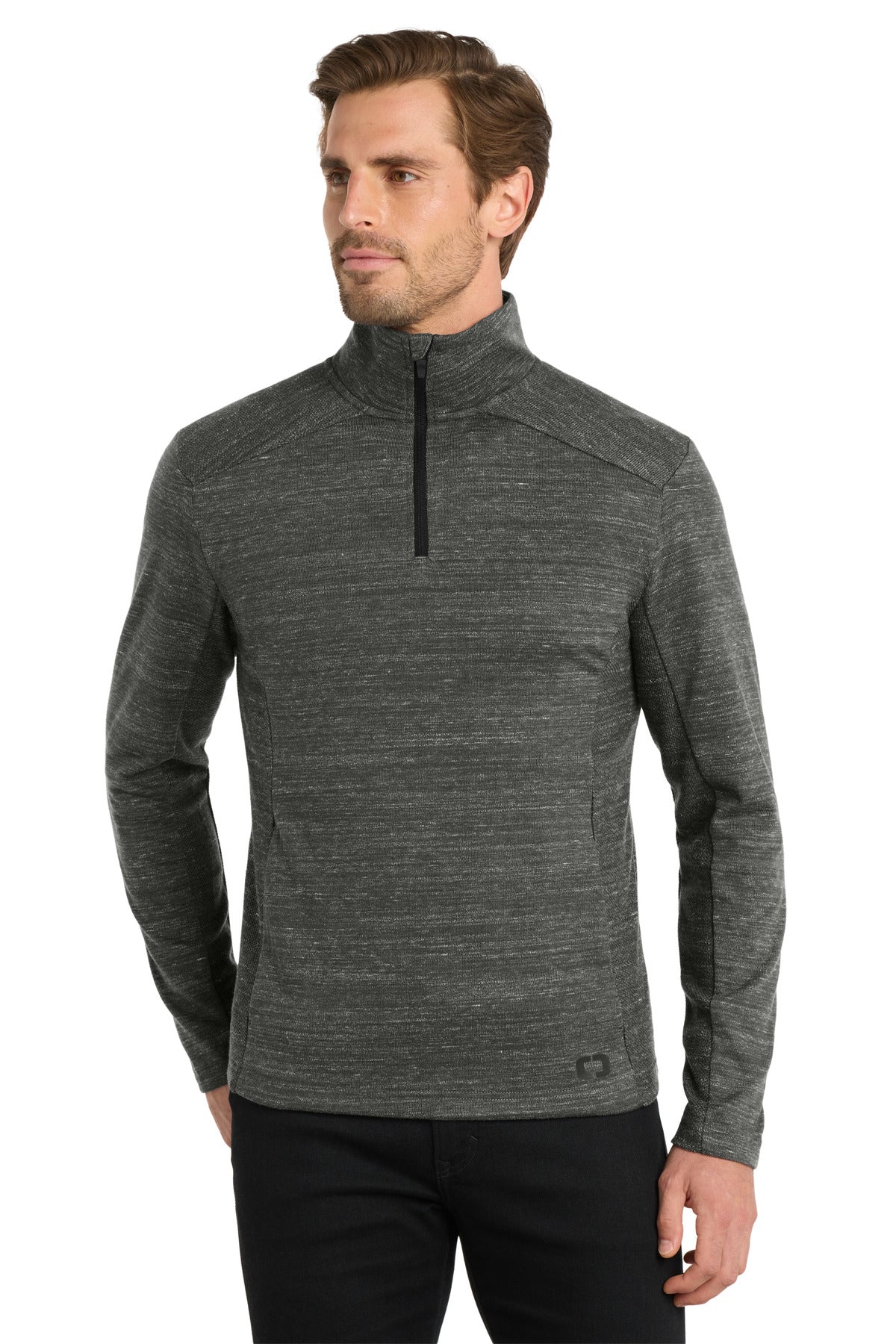 Custom Tarmac Grey Heather Flux 1/4-Zip OG823, personalized by SanCanDo Swag in Argyle, TX