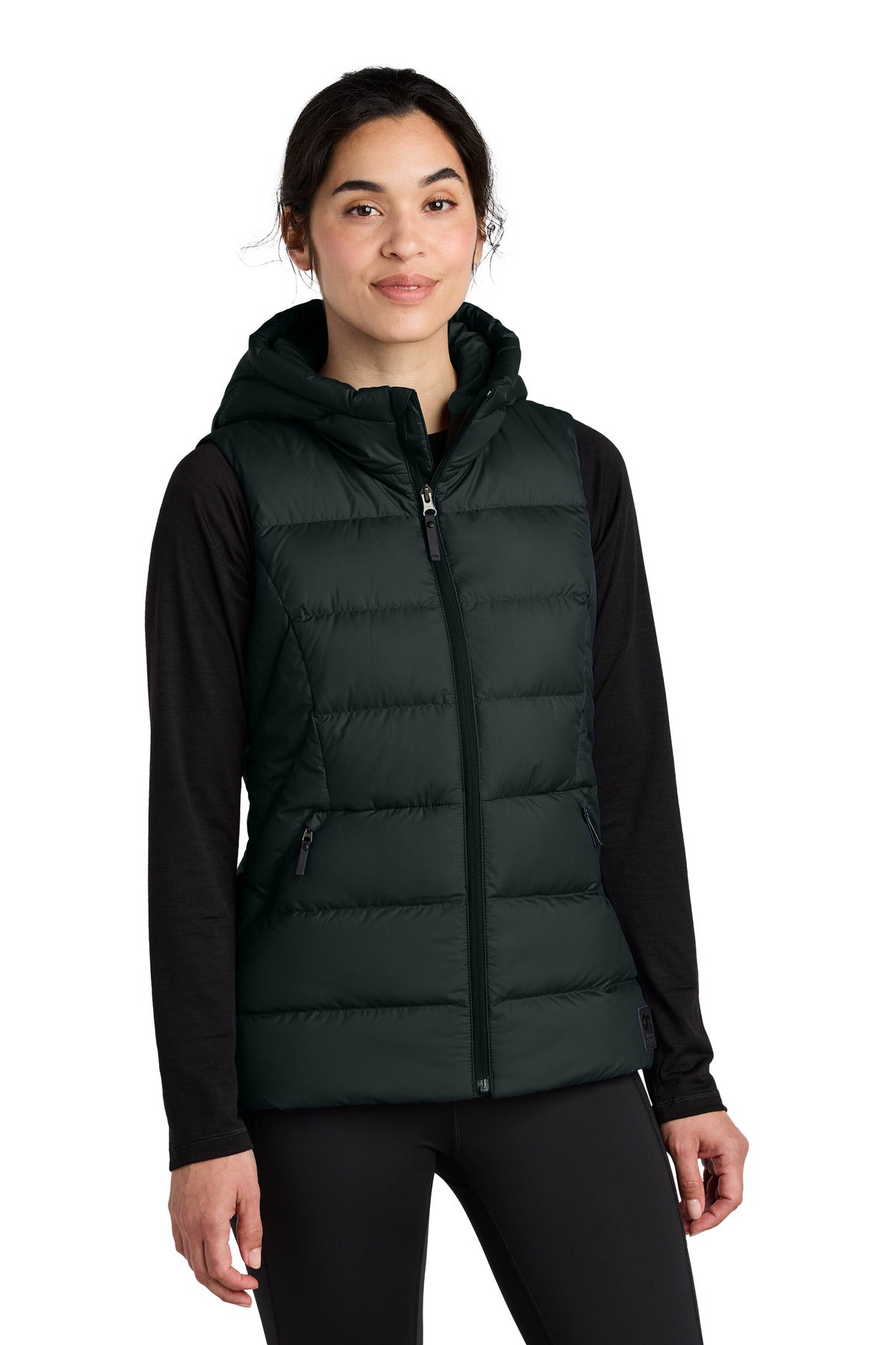 Custom Black Coldsnap Hooded Down Vest OR322218, personalized by SanCanDo Swag in Argyle, TX