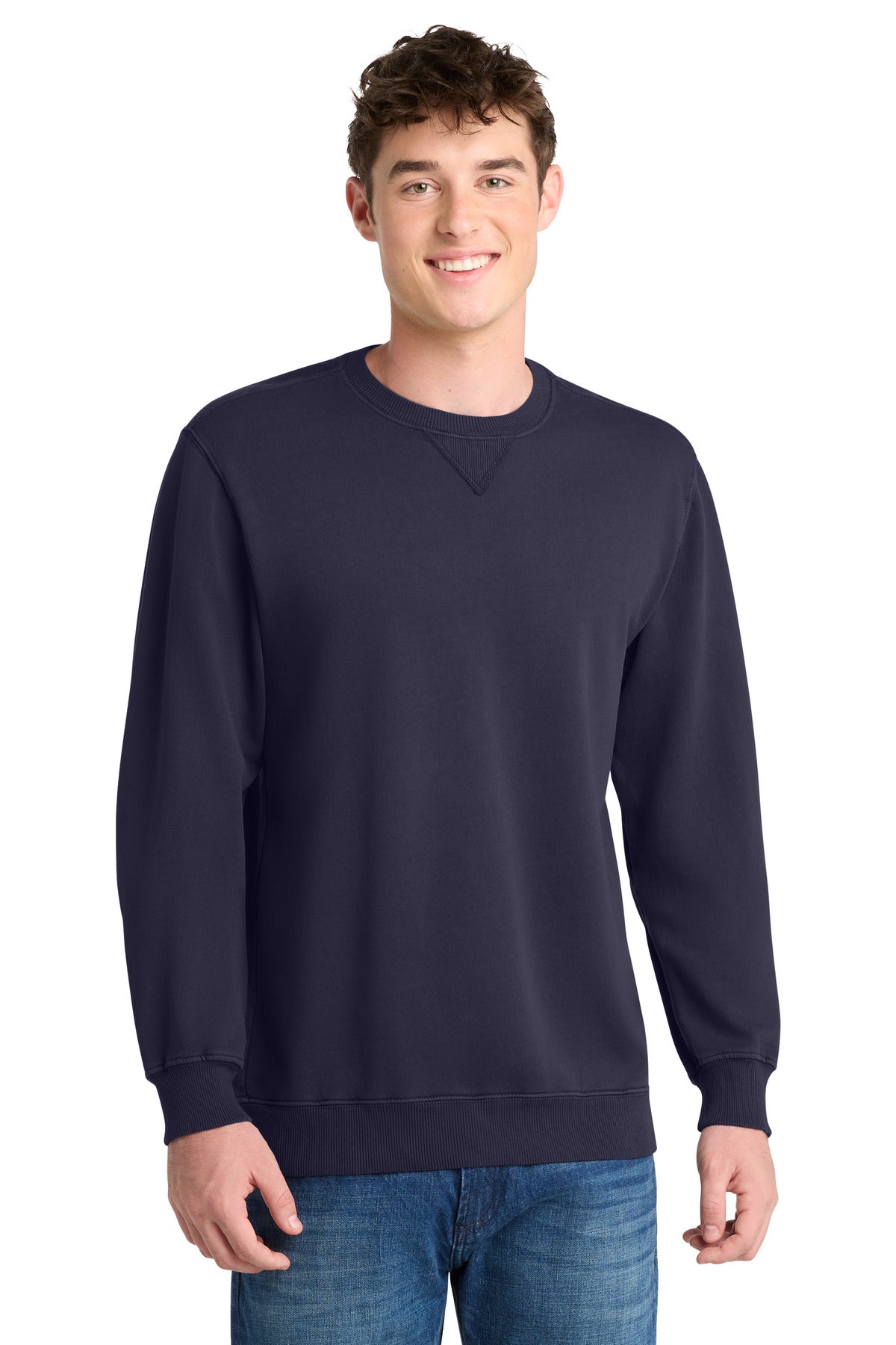 Custom True Navy Beach Wash Garment-Dyed Crewneck PC098, personalized by SanCanDo Swag in Argyle, TX