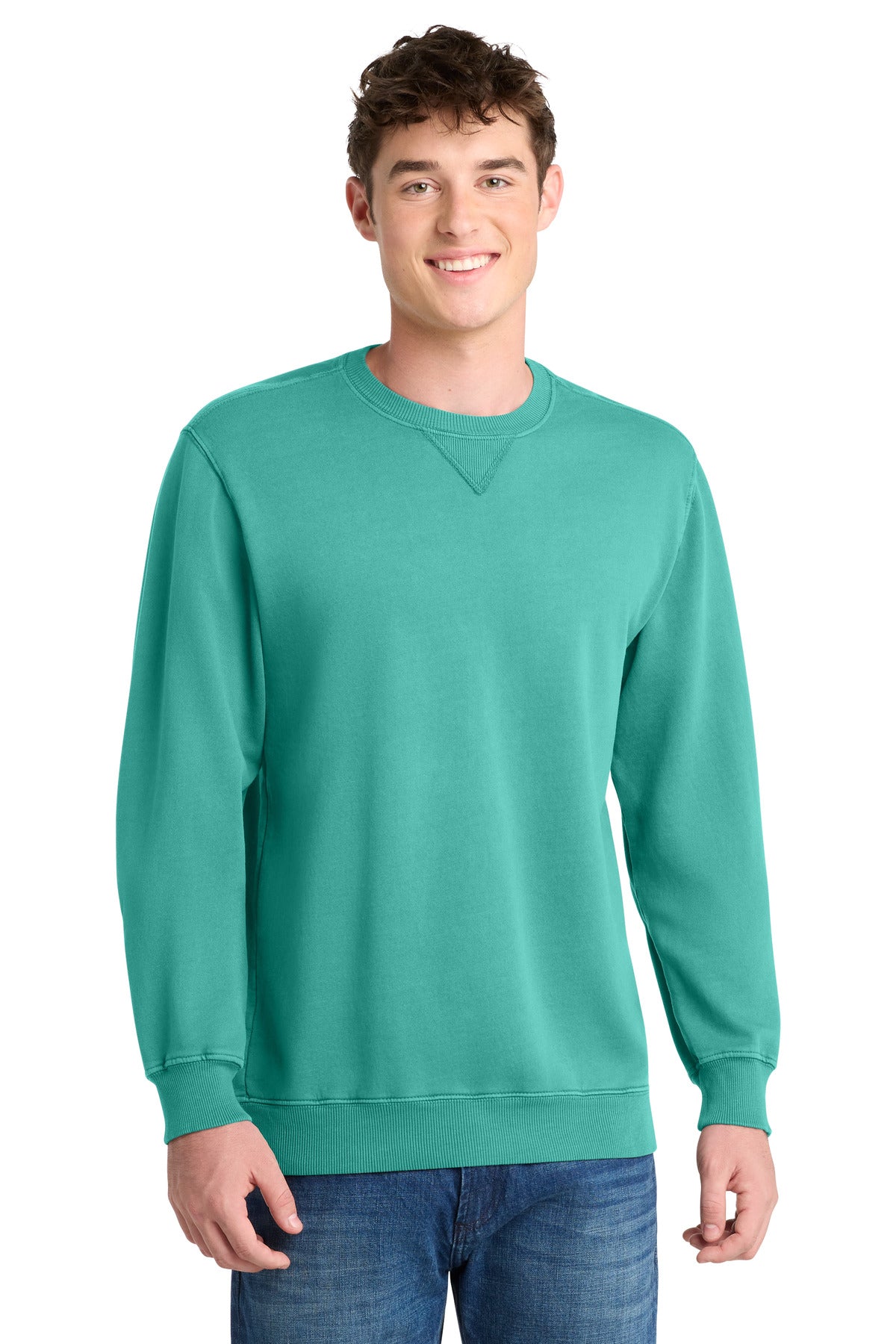 Custom Peacock Beach Wash Garment-Dyed Crewneck PC098, personalized by SanCanDo Swag in Argyle, TX