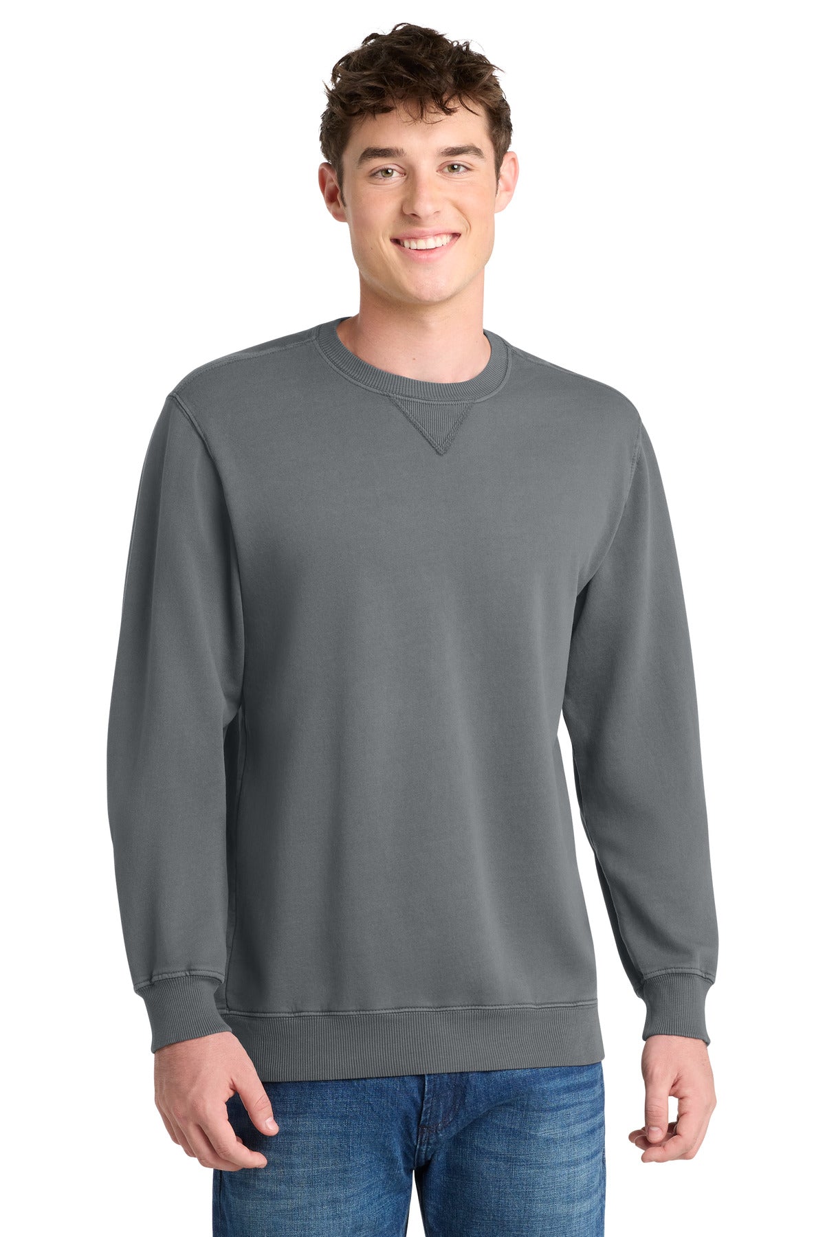 Custom Pewter Beach Wash Garment-Dyed Crewneck PC098, personalized by SanCanDo Swag in Argyle, TX