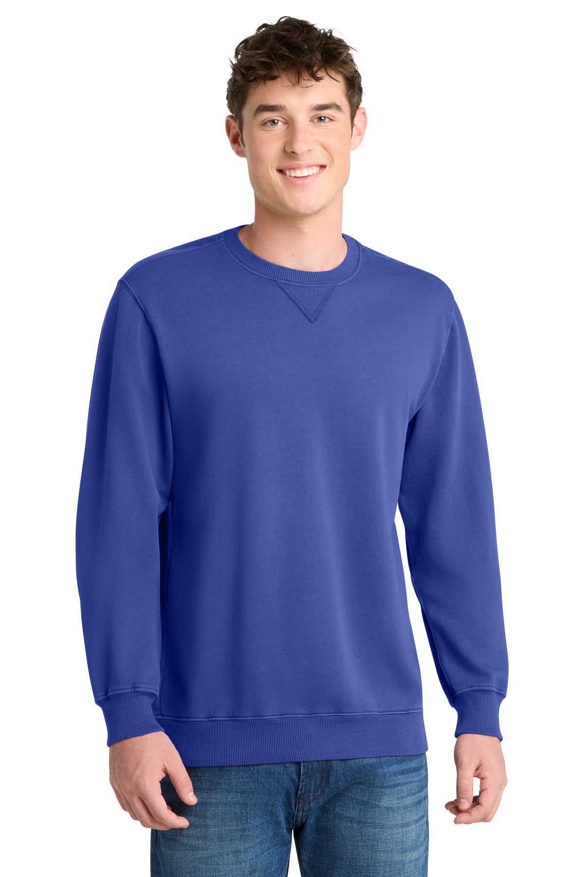 Custom Blue Iris Beach Wash Garment-Dyed Crewneck PC098, personalized by SanCanDo Swag in Argyle, TX