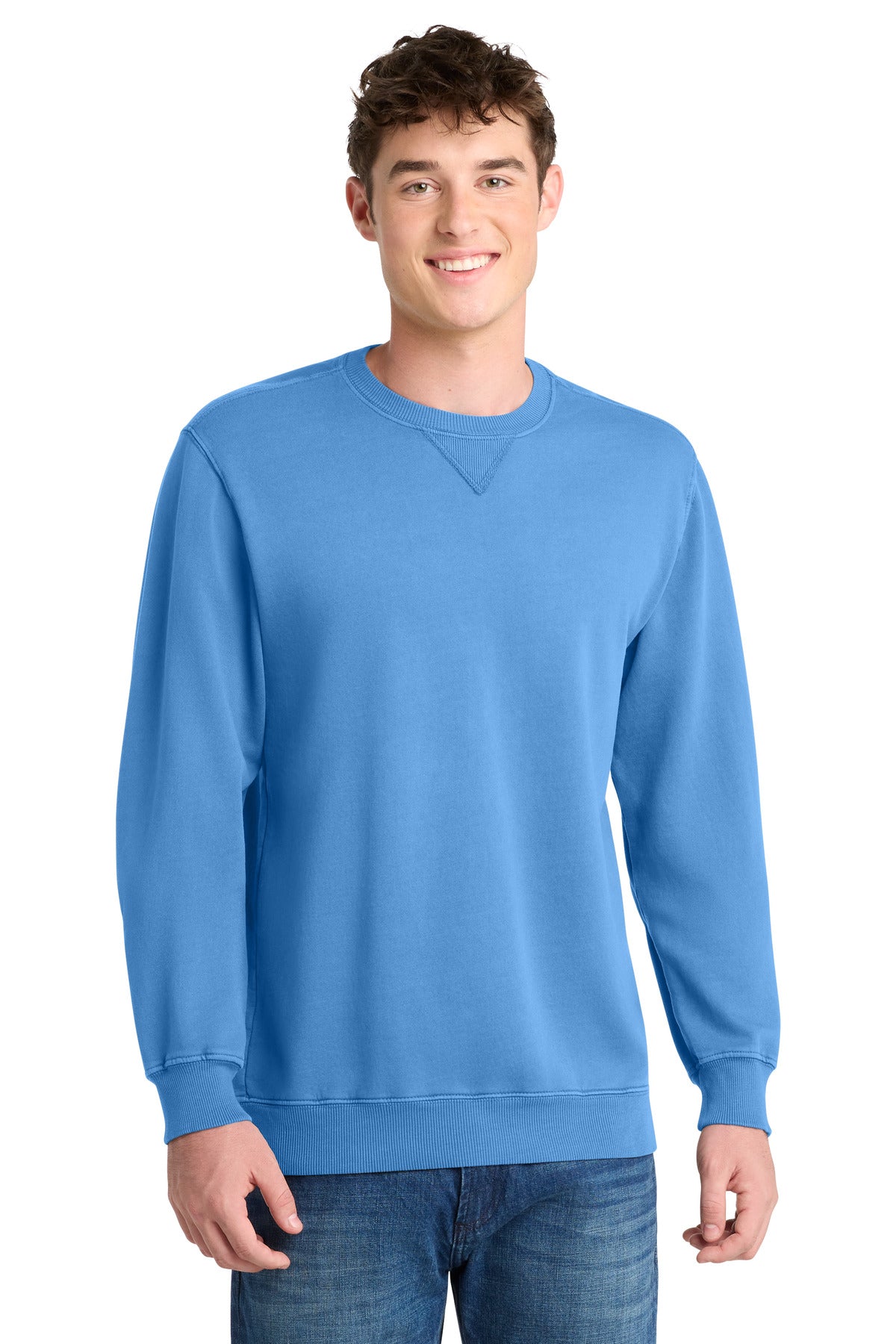 Custom Blue Moon Beach Wash Garment-Dyed Crewneck PC098, personalized by SanCanDo Swag in Argyle, TX