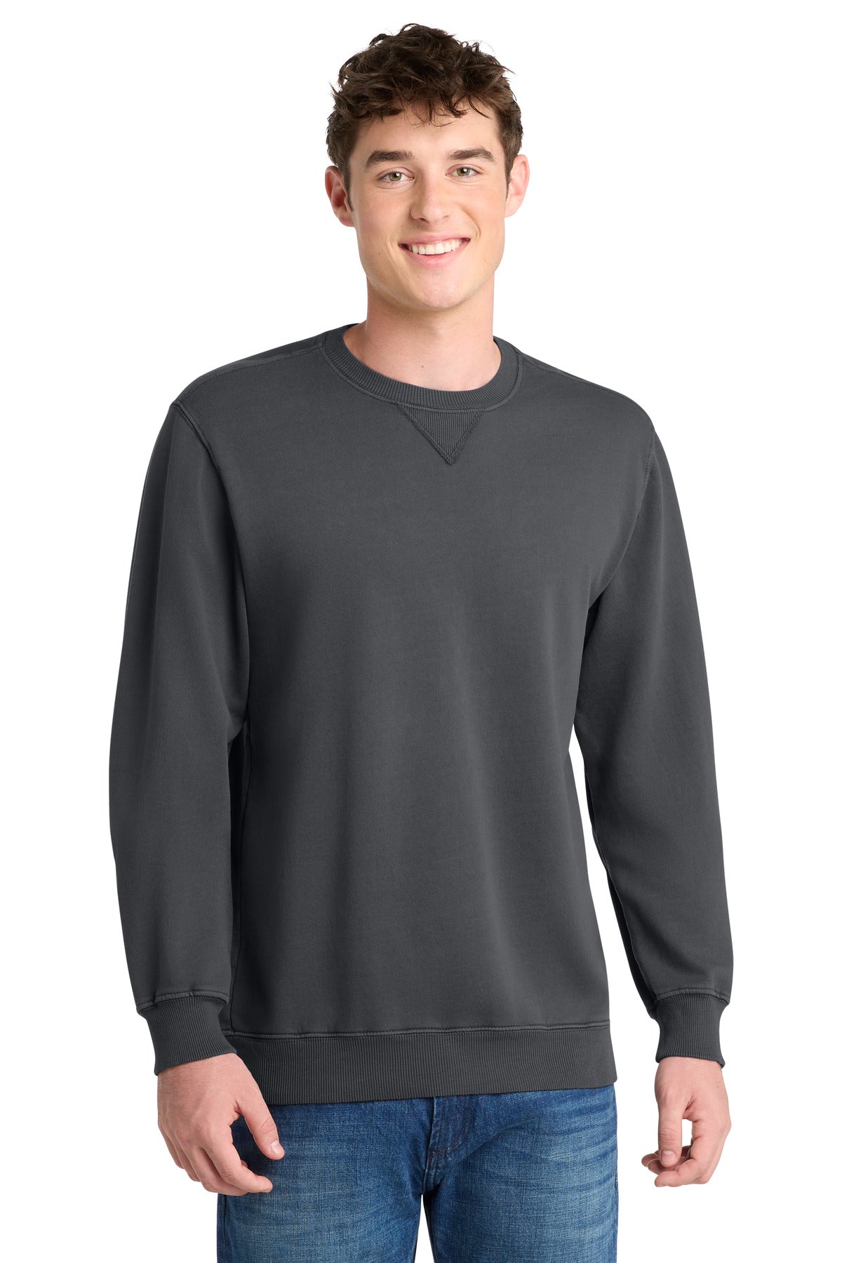 Custom Coal Beach Wash Garment-Dyed Crewneck PC098, personalized by SanCanDo Swag in Argyle, TX