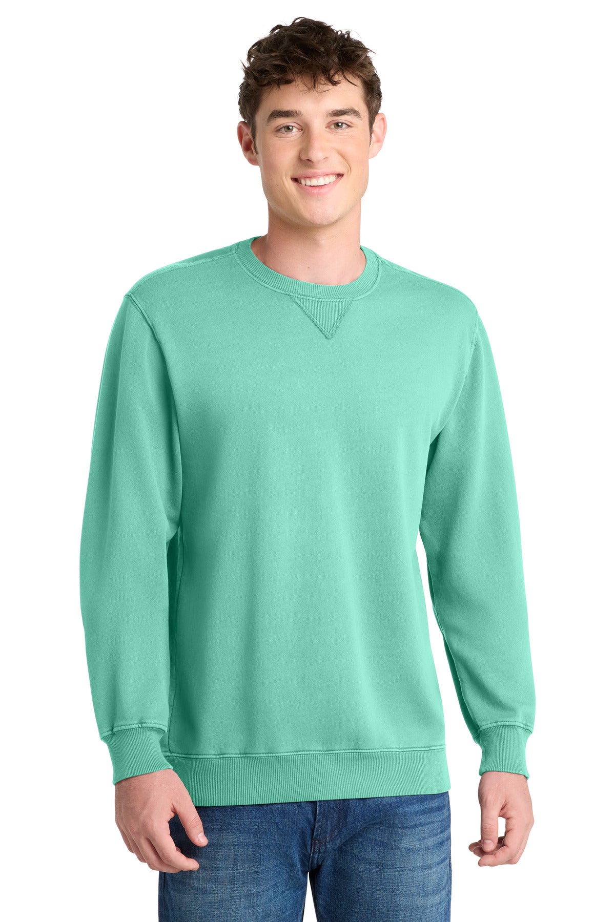 Custom Cool Mint Beach Wash Garment-Dyed Crewneck PC098, personalized by SanCanDo Swag in Argyle, TX