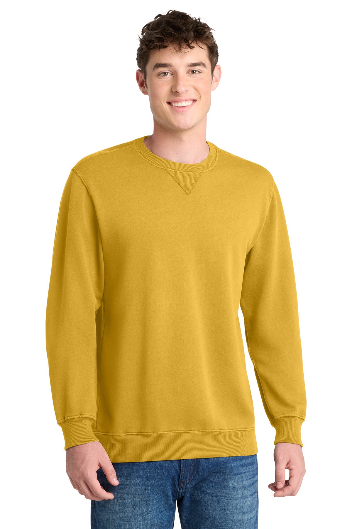Custom Dijon Beach Wash Garment-Dyed Crewneck PC098, personalized by SanCanDo Swag in Argyle, TX