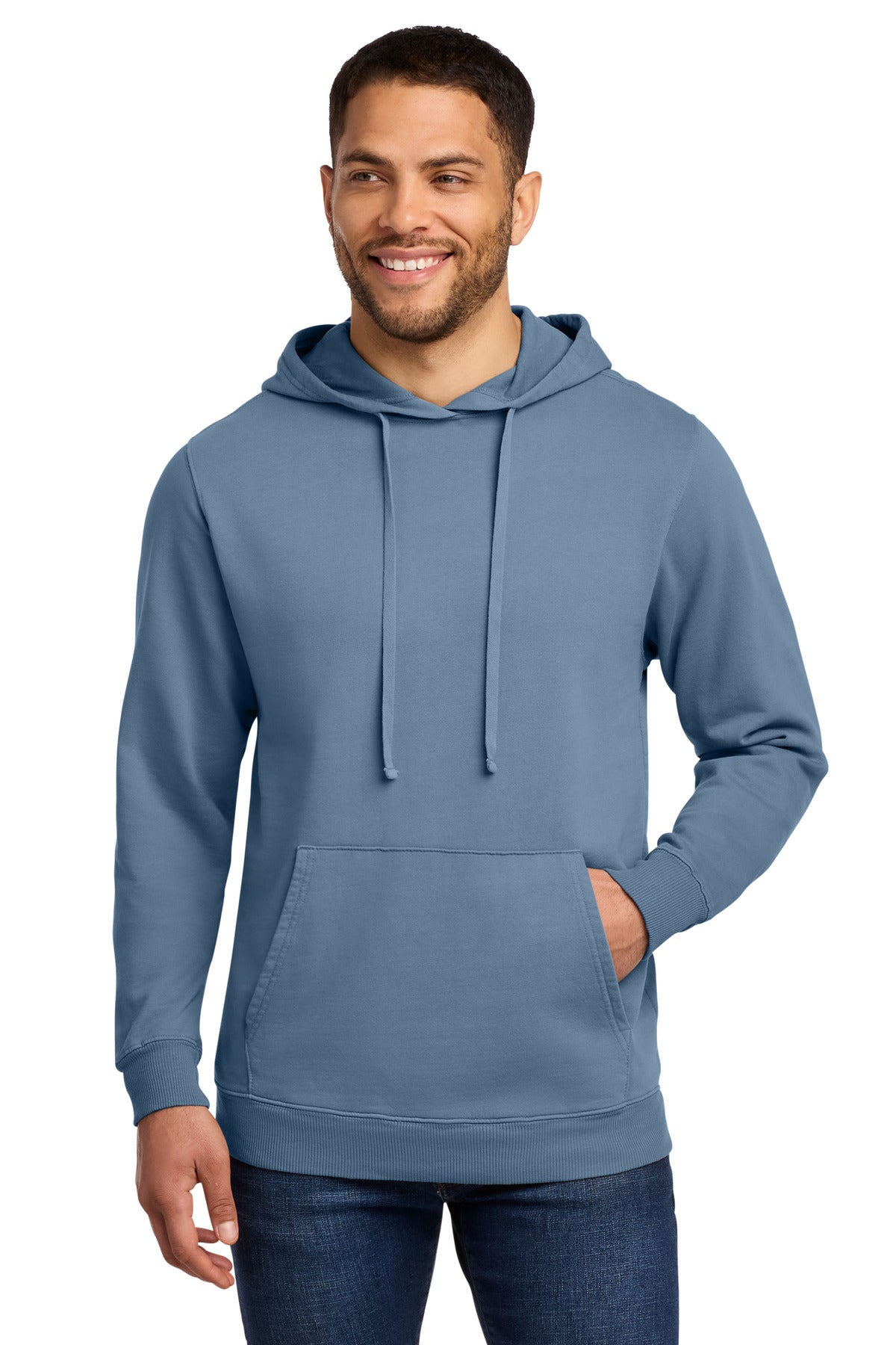 Custom Denim Blue Beach Wash Garment-Dyed Hoodie PC098H, personalized by SanCanDo Swag in Argyle, TX