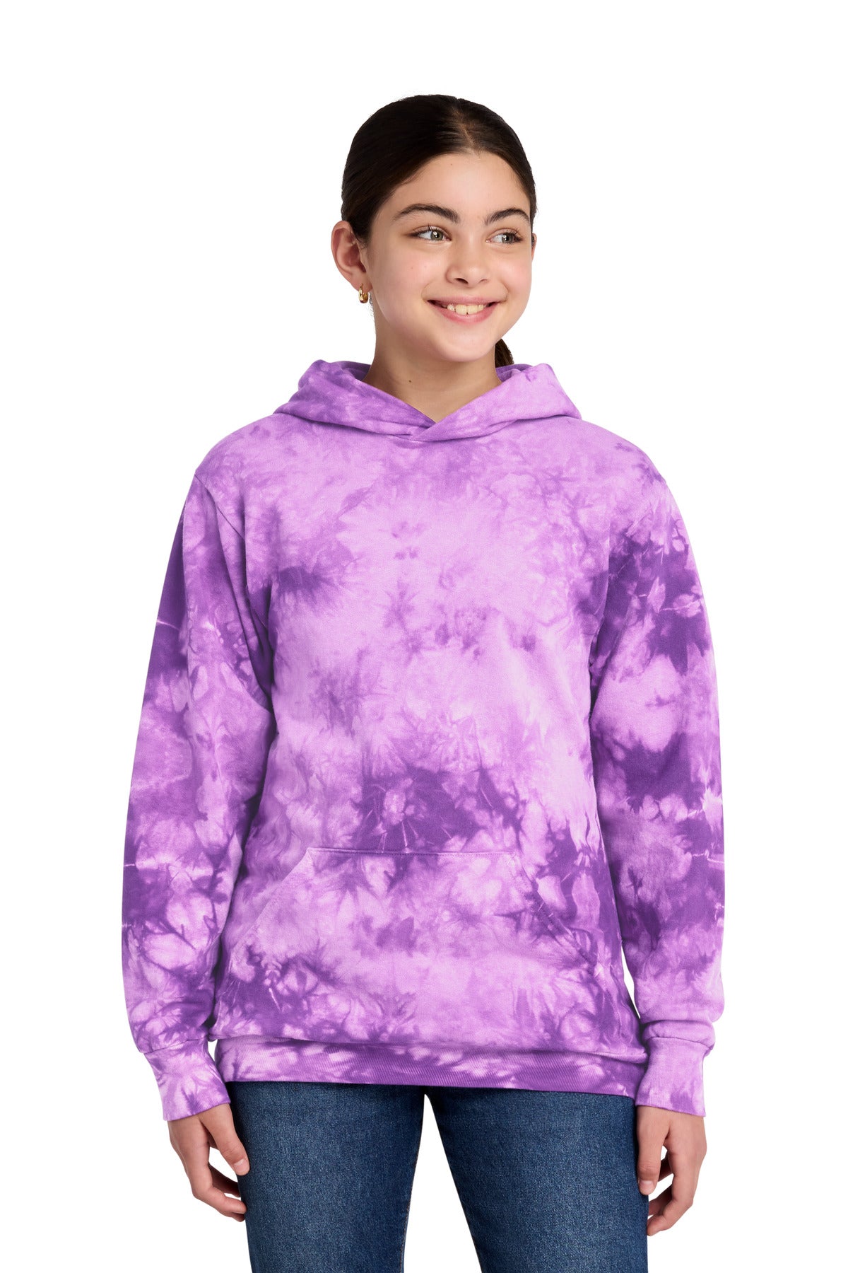 Custom Purple Youth Crystal Tie-Dye Pullover Hoodie PC144Y, personalized by SanCanDo Swag in Argyle, TX