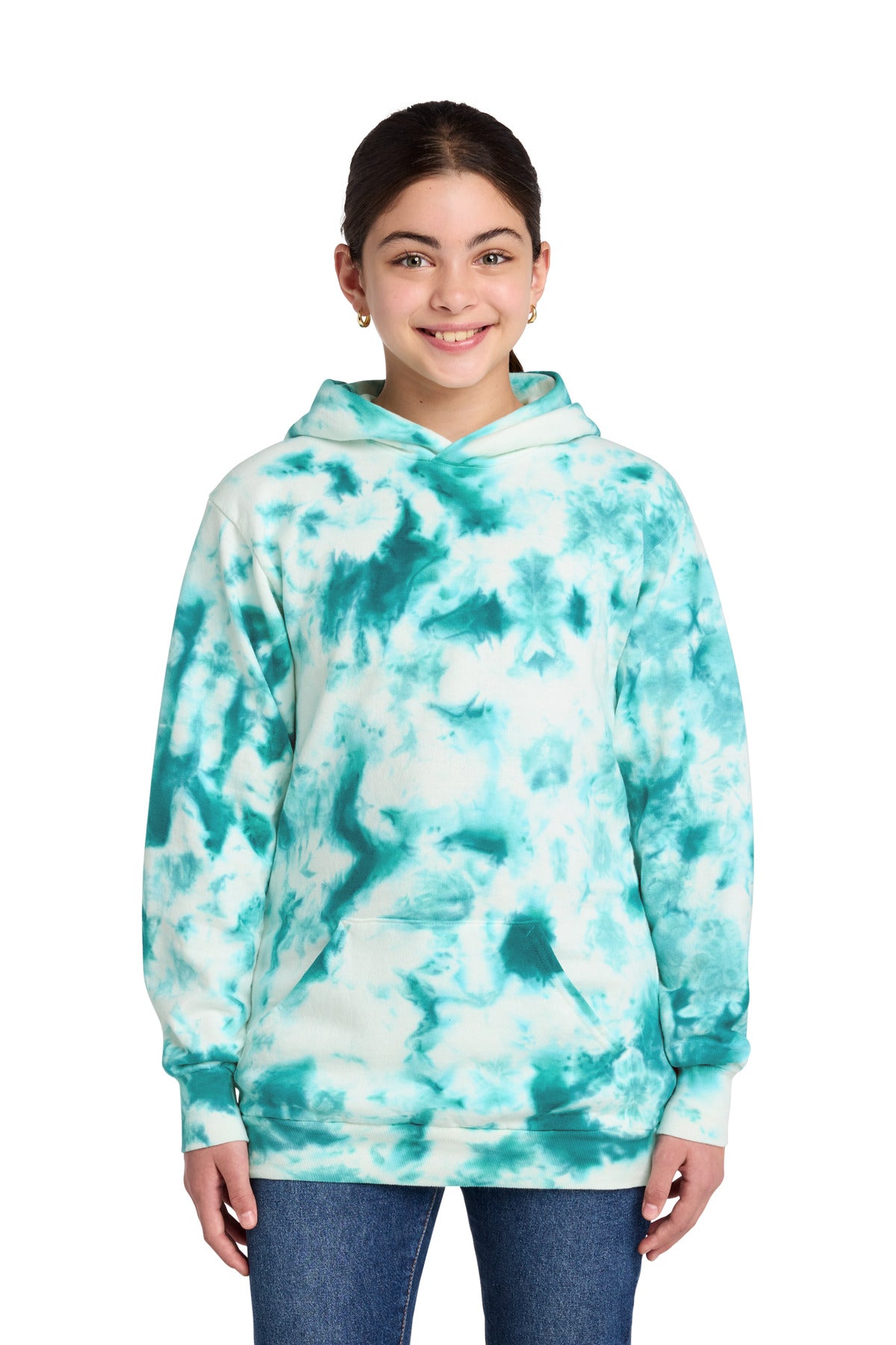 Custom Teal Youth Crystal Tie-Dye Pullover Hoodie PC144Y, personalized by SanCanDo Swag in Argyle, TX