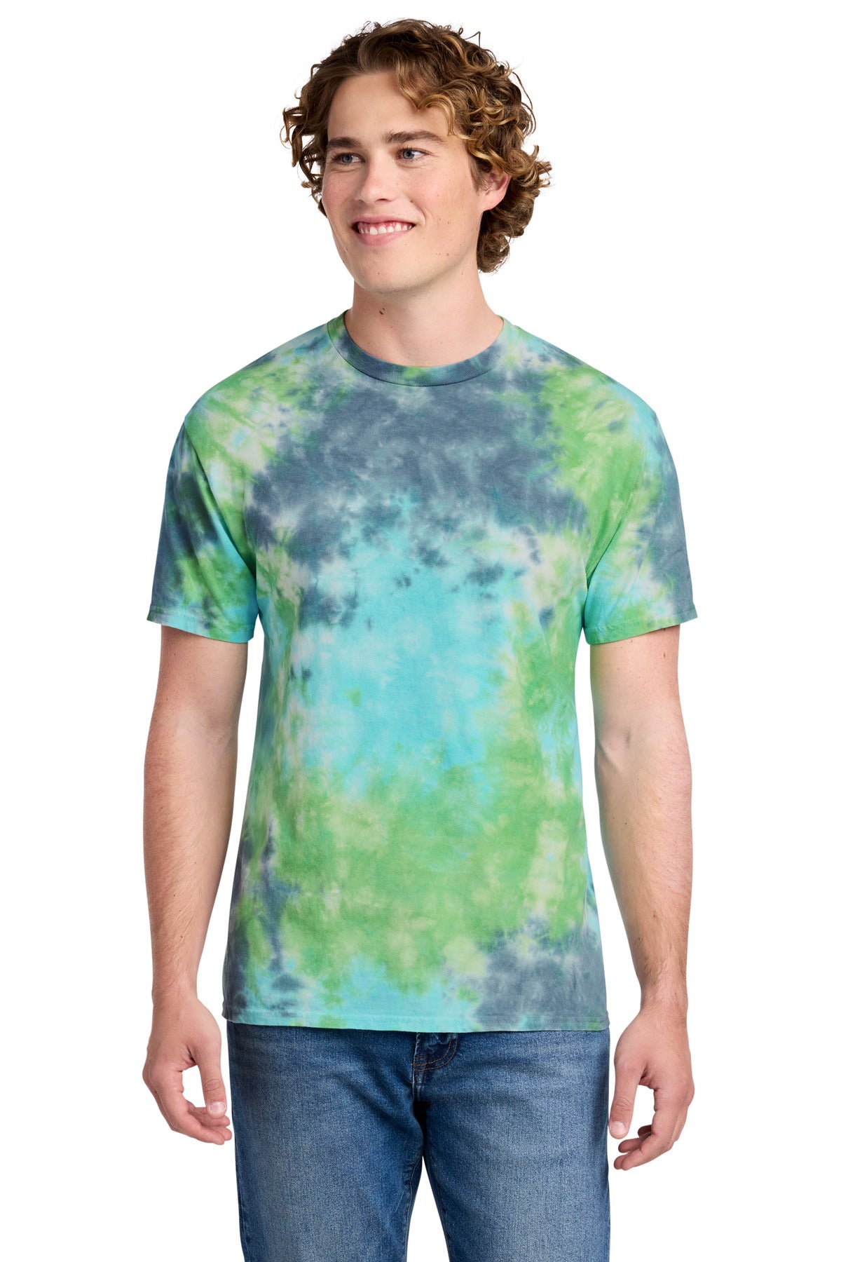 Custom Port & Company Crystal Tie-Dye Tee PC145 in Planet Earth Colorburst, personalized by SanCanDo Swag in Argyle, TX