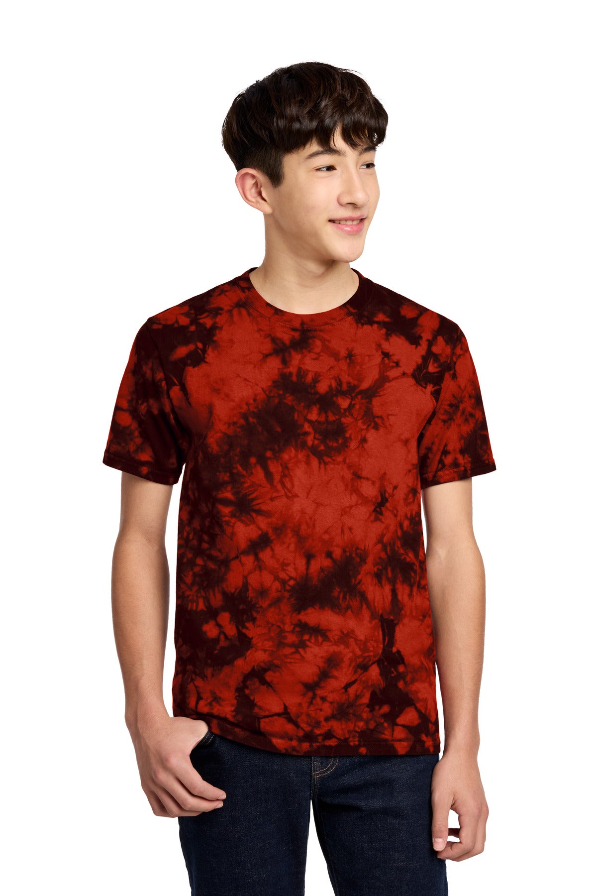 Custom Black/ Red Youth Crystal Tie-Dye Tee PC145Y, personalized by SanCanDo Swag in Argyle, TX