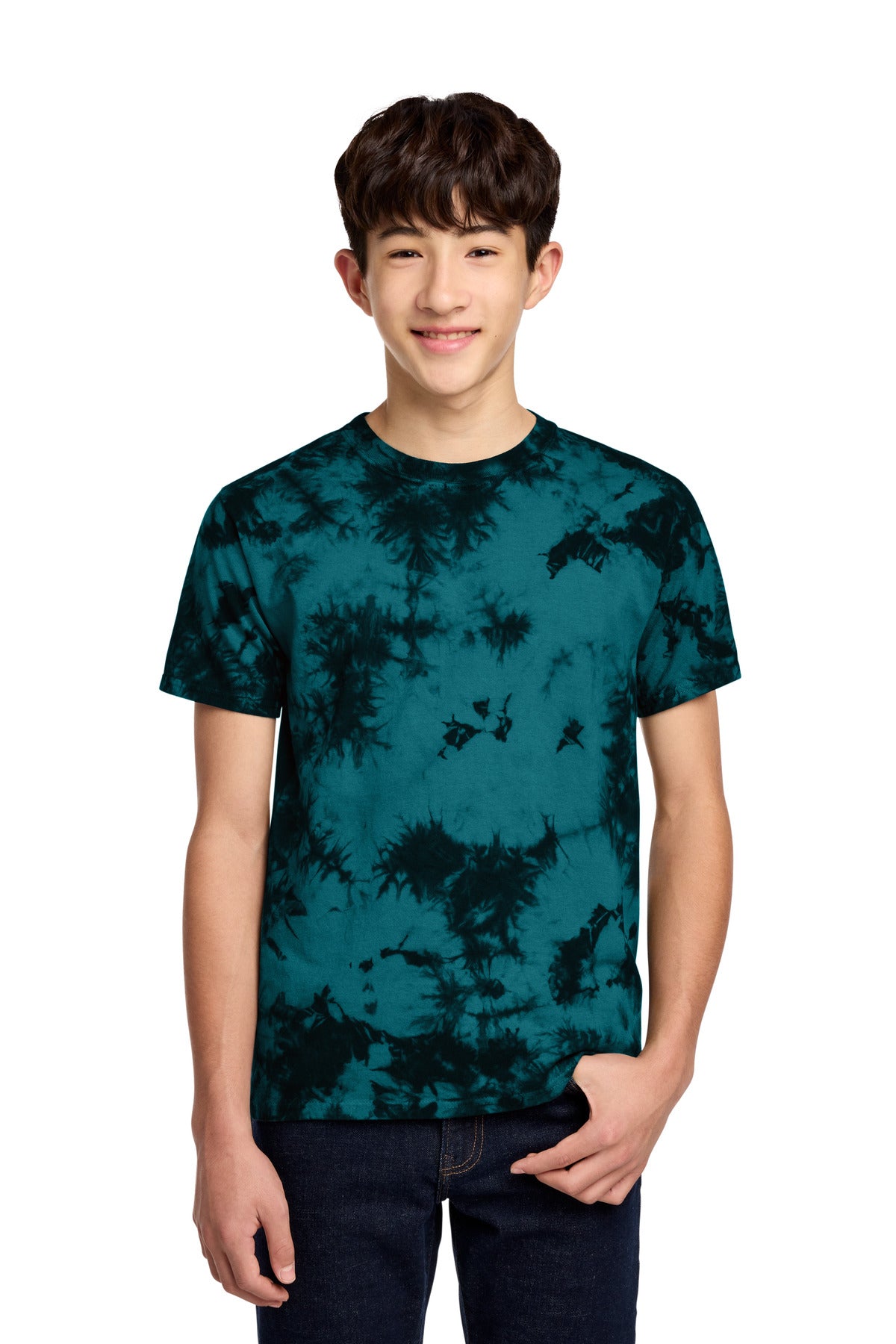 Custom Black/ Teal Youth Crystal Tie-Dye Tee PC145Y, personalized by SanCanDo Swag in Argyle, TX