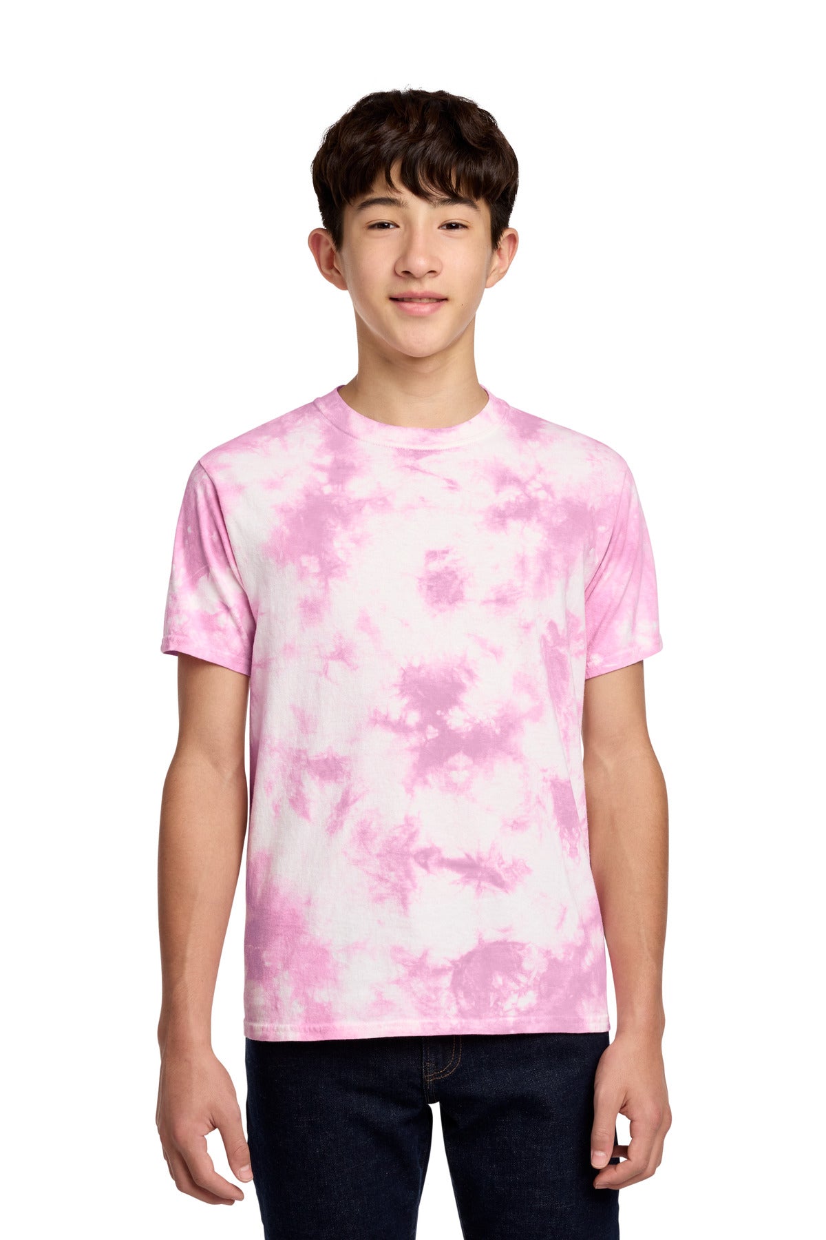 Custom Bright Pink Youth Crystal Tie-Dye Tee PC145Y, personalized by SanCanDo Swag in Argyle, TX