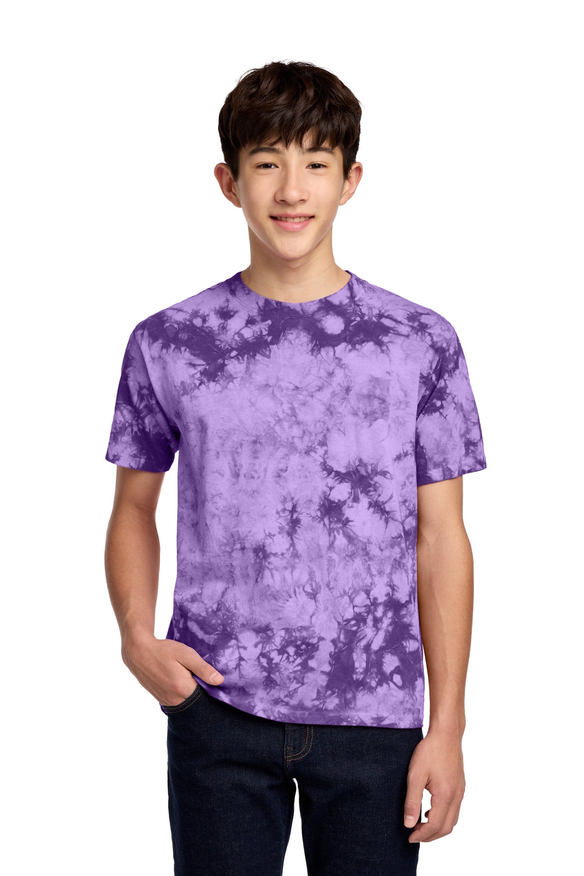 Custom Purple Youth Crystal Tie-Dye Tee PC145Y, personalized by SanCanDo Swag in Argyle, TX