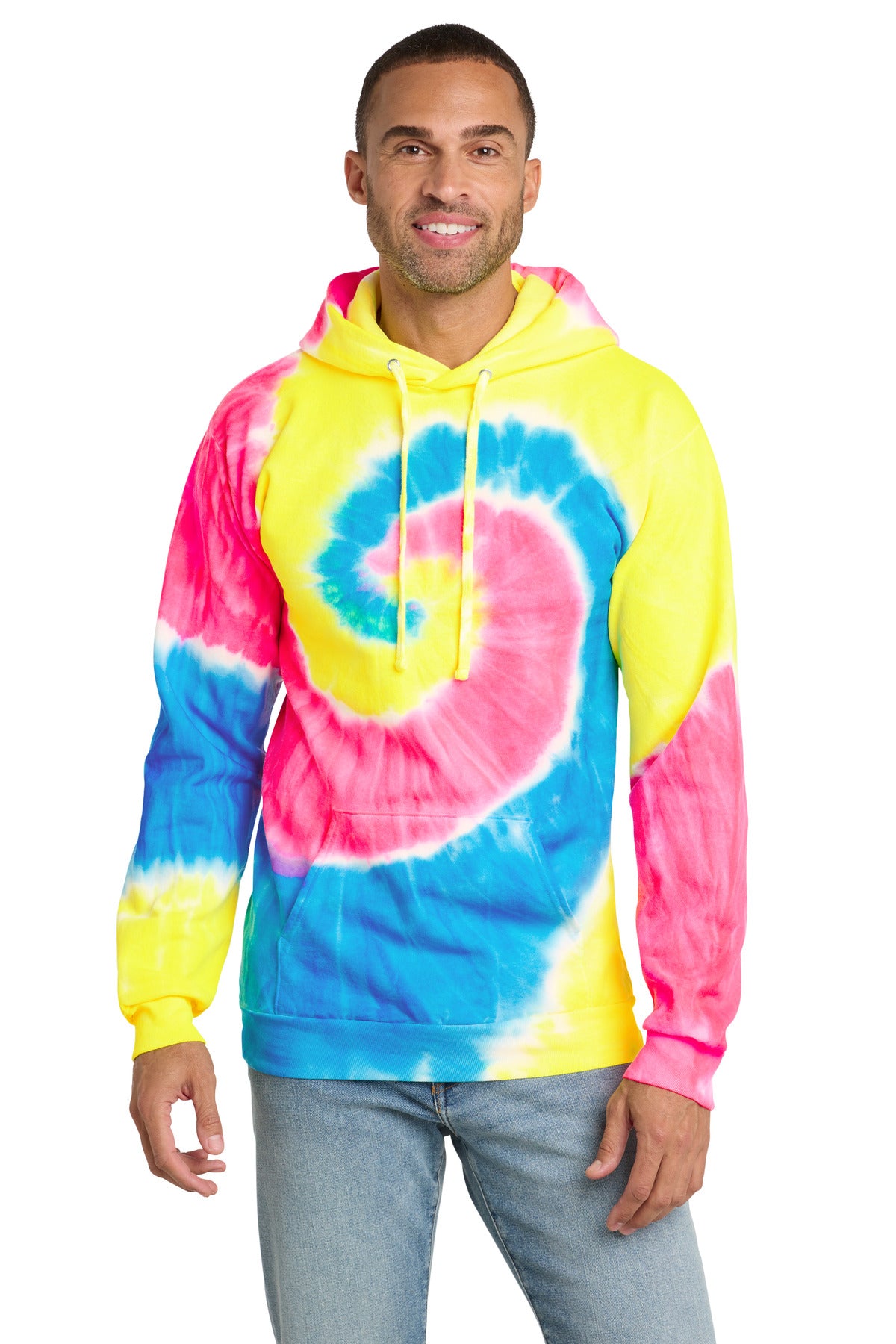 Custom Neon Rainbow Tie-Dye Hoodie PC146, personalized by SanCanDo Swag in Argyle, TX