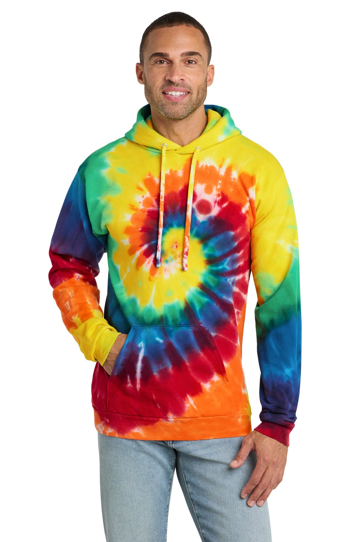 Custom Rainbow Tie-Dye Hoodie PC146, personalized by SanCanDo Swag in Argyle, TX