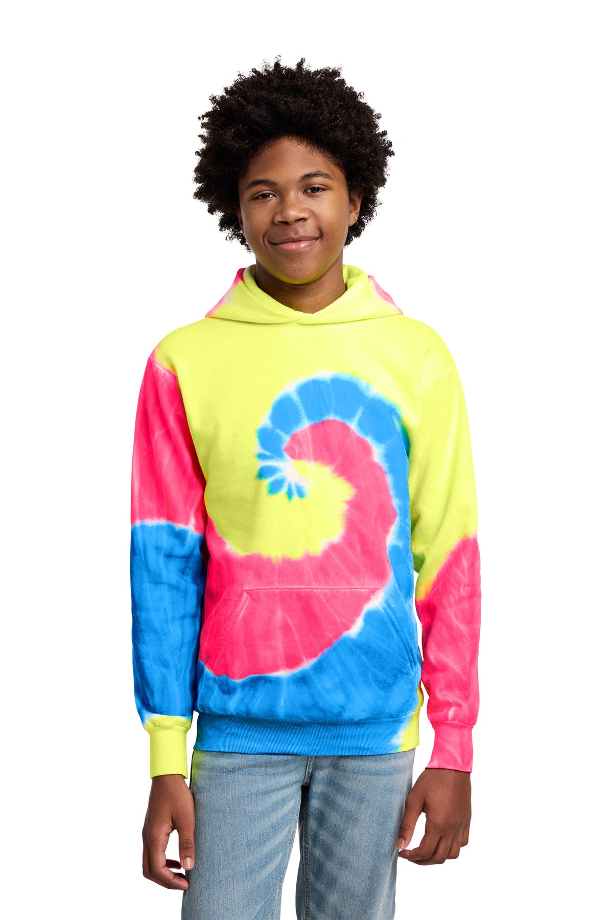 Custom Neon Rainbow Youth Tie-Dye Hoodie PC146Y, personalized by SanCanDo Swag in Argyle, TX