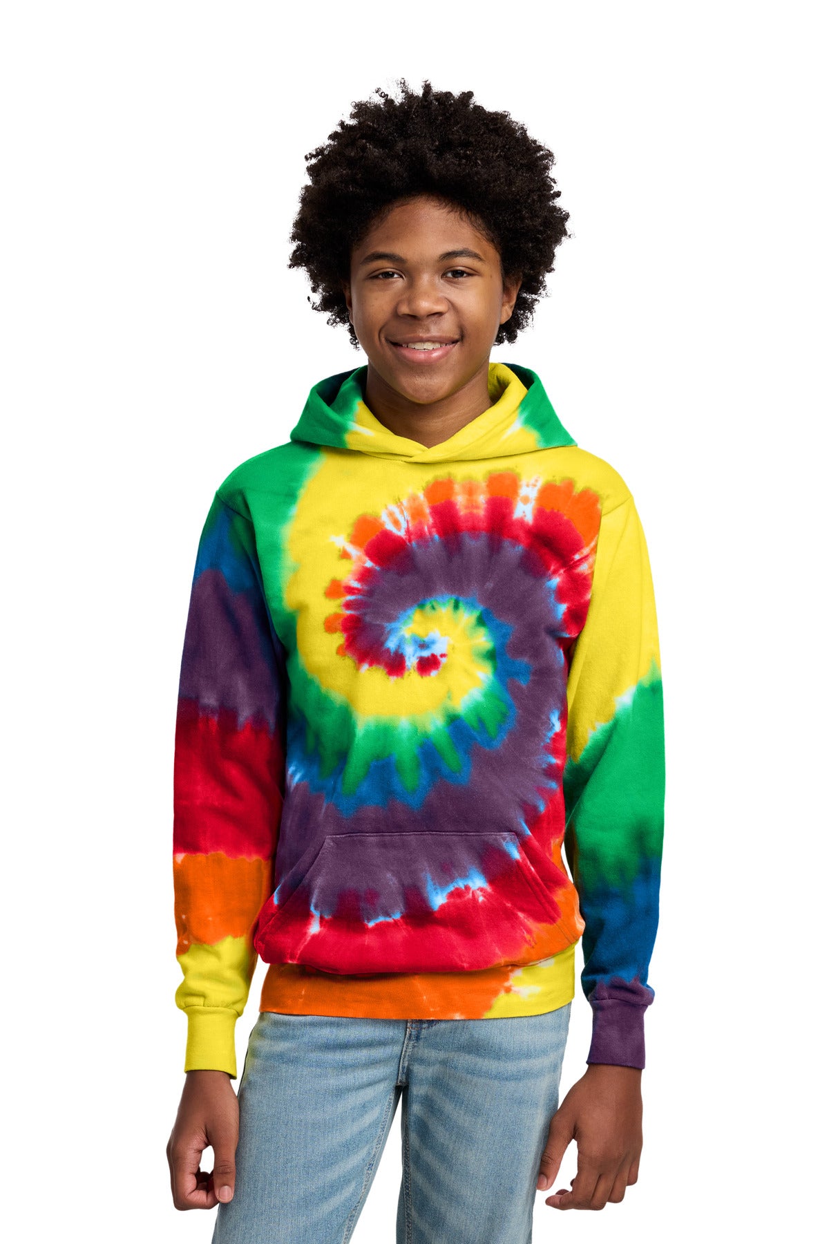 Custom Rainbow Youth Tie-Dye Hoodie PC146Y, personalized by SanCanDo Swag in Argyle, TX