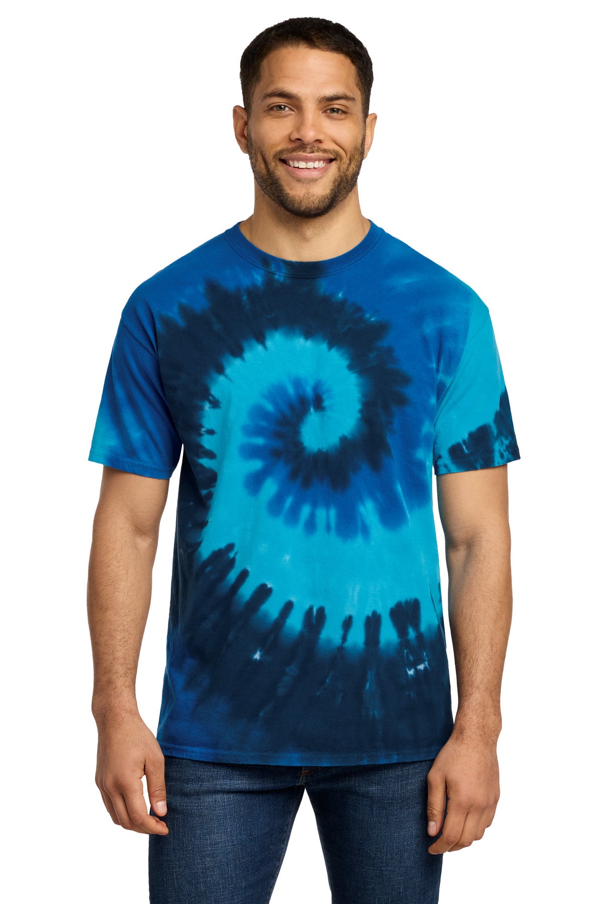 Custom Port & Company Tie-Dye Tee PC147 in Ocean Rainbow, personalized by SanCanDo Swag in Argyle, TX