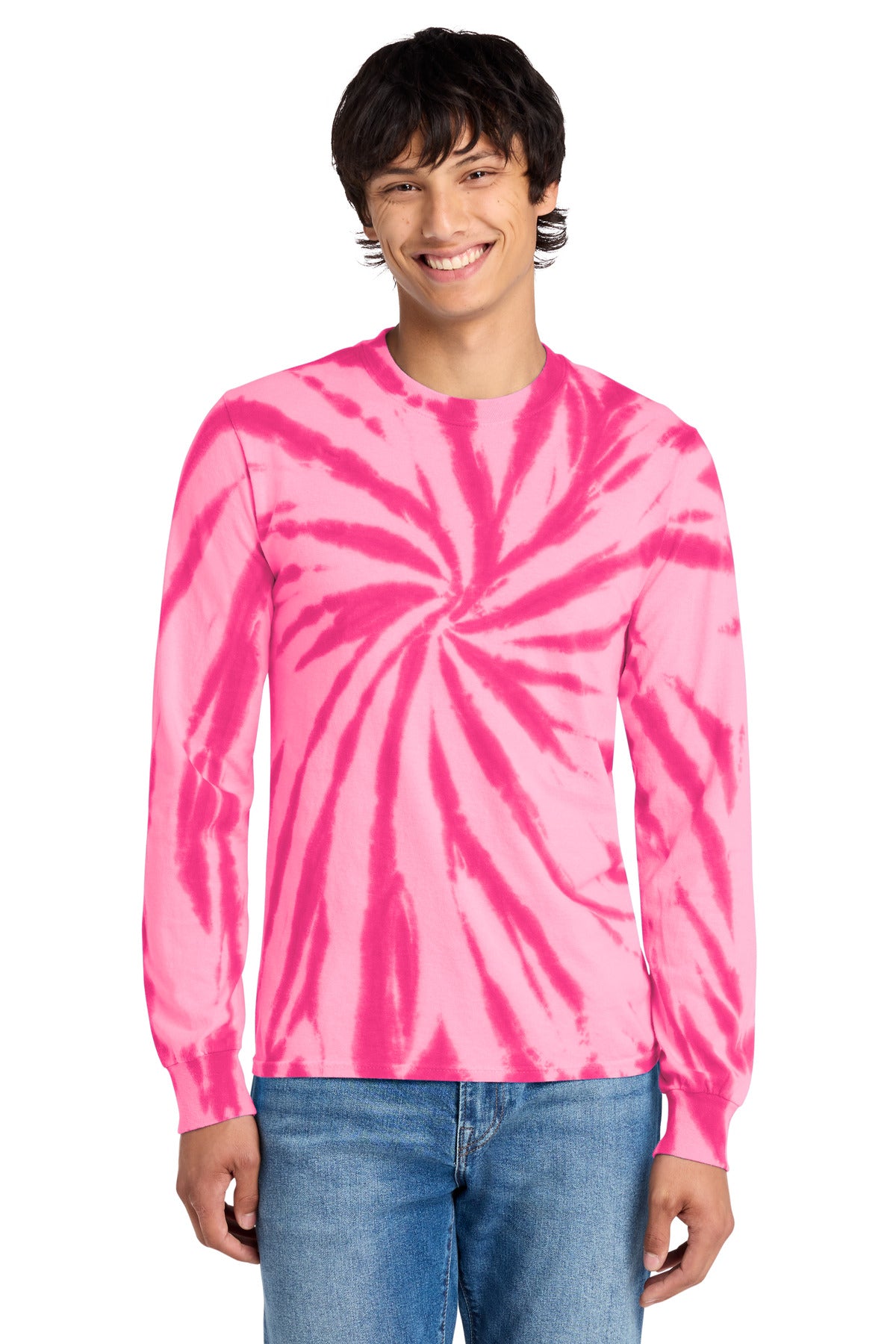 Custom Port & Company Tie-Dye Long Sleeve Tee PC147LS in Pink, personalized by SanCanDo Swag in Argyle, TX