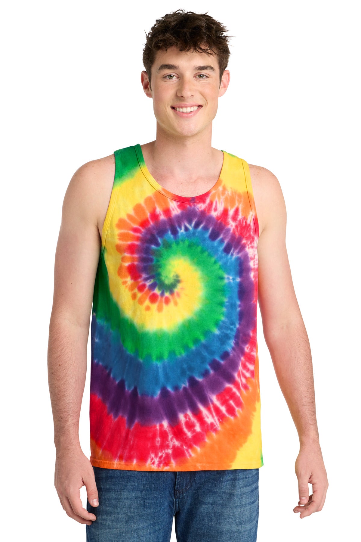 Custom Port & Company Tie-Dye Tank PC147TT in Rainbow, personalized by SanCanDo Swag in Argyle, TX