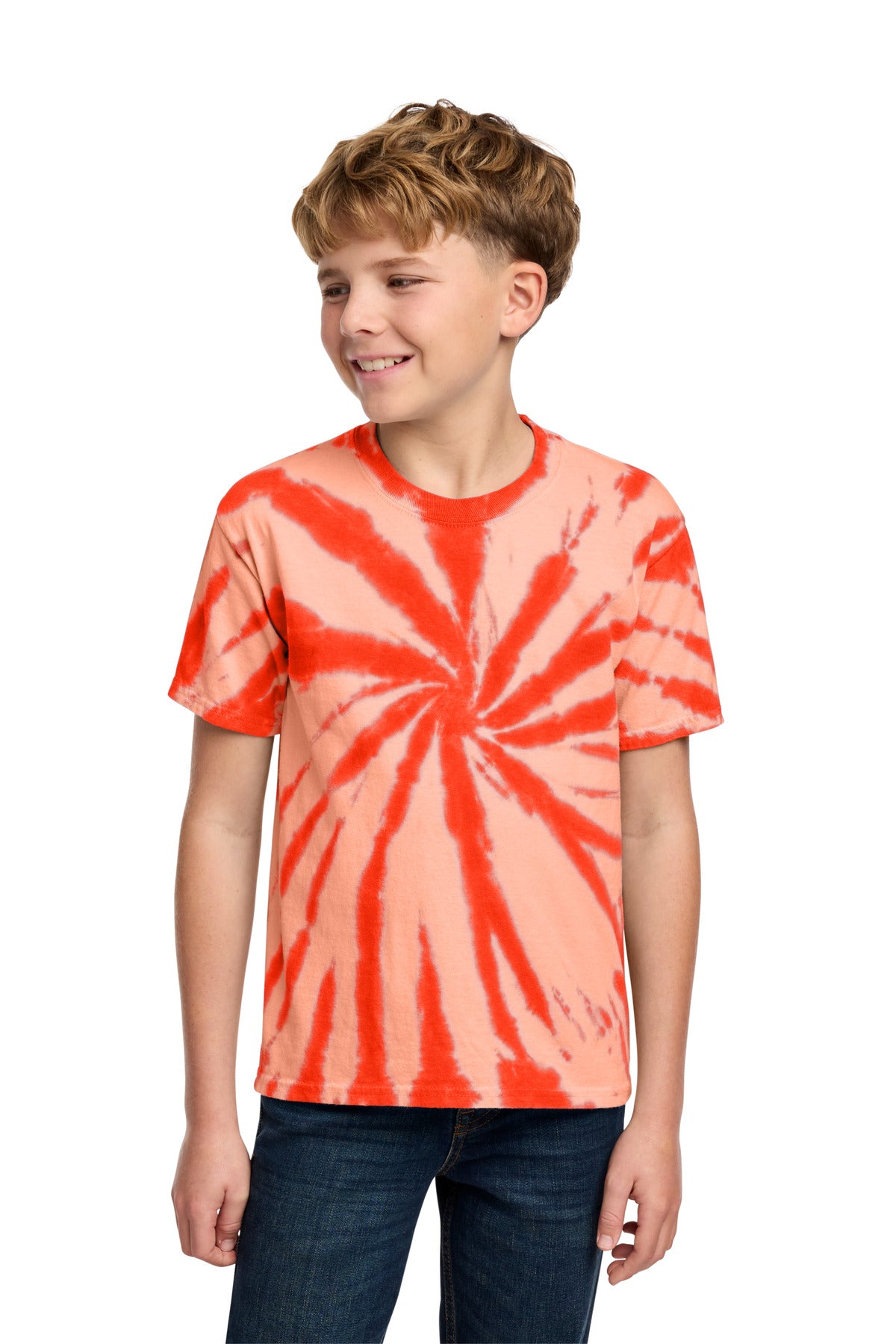 Custom Orange Youth Tie-Dye Tee PC147Y, personalized by SanCanDo Swag in Argyle, TX