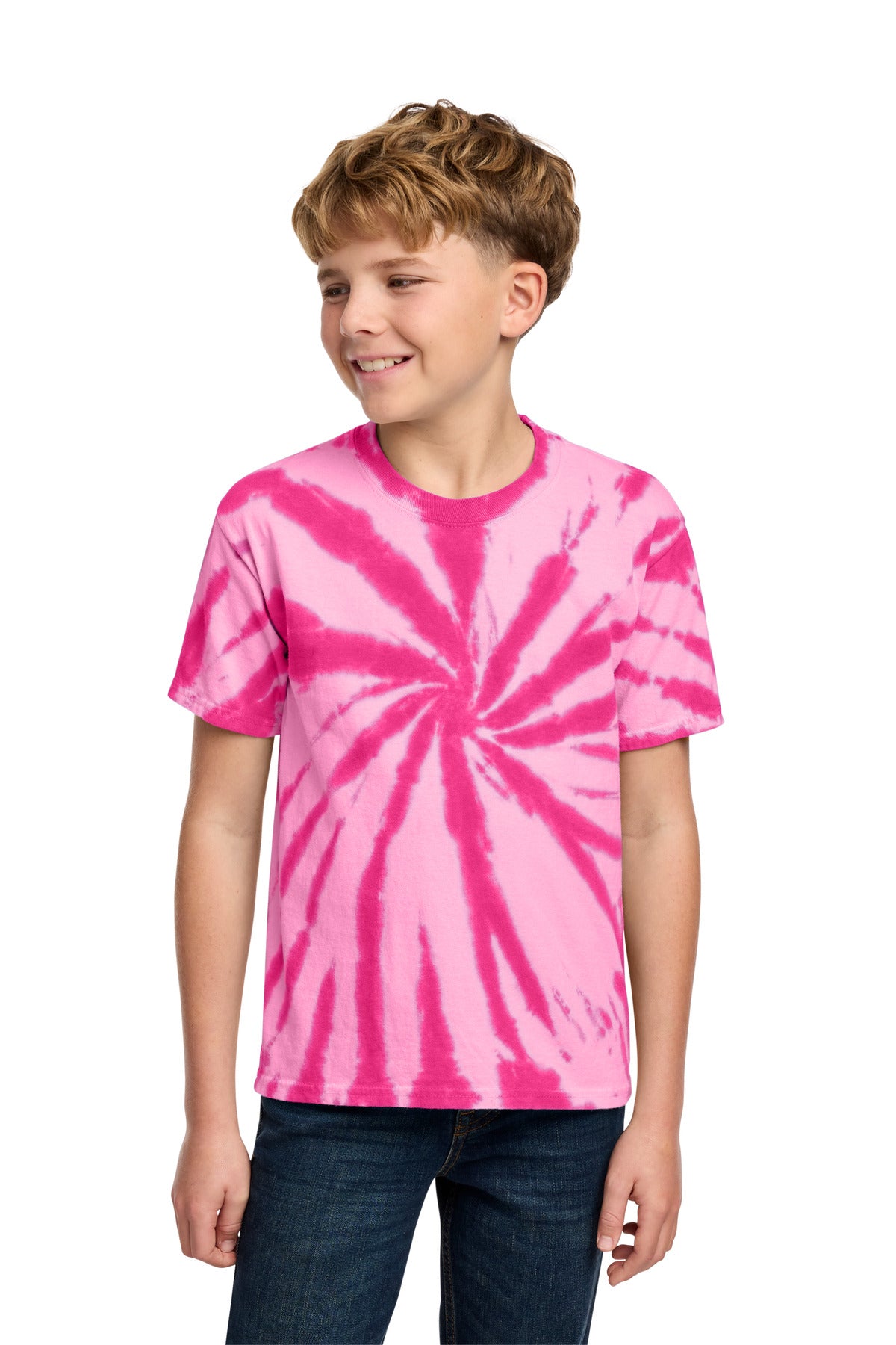 Custom Pink Youth Tie-Dye Tee PC147Y, personalized by SanCanDo Swag in Argyle, TX