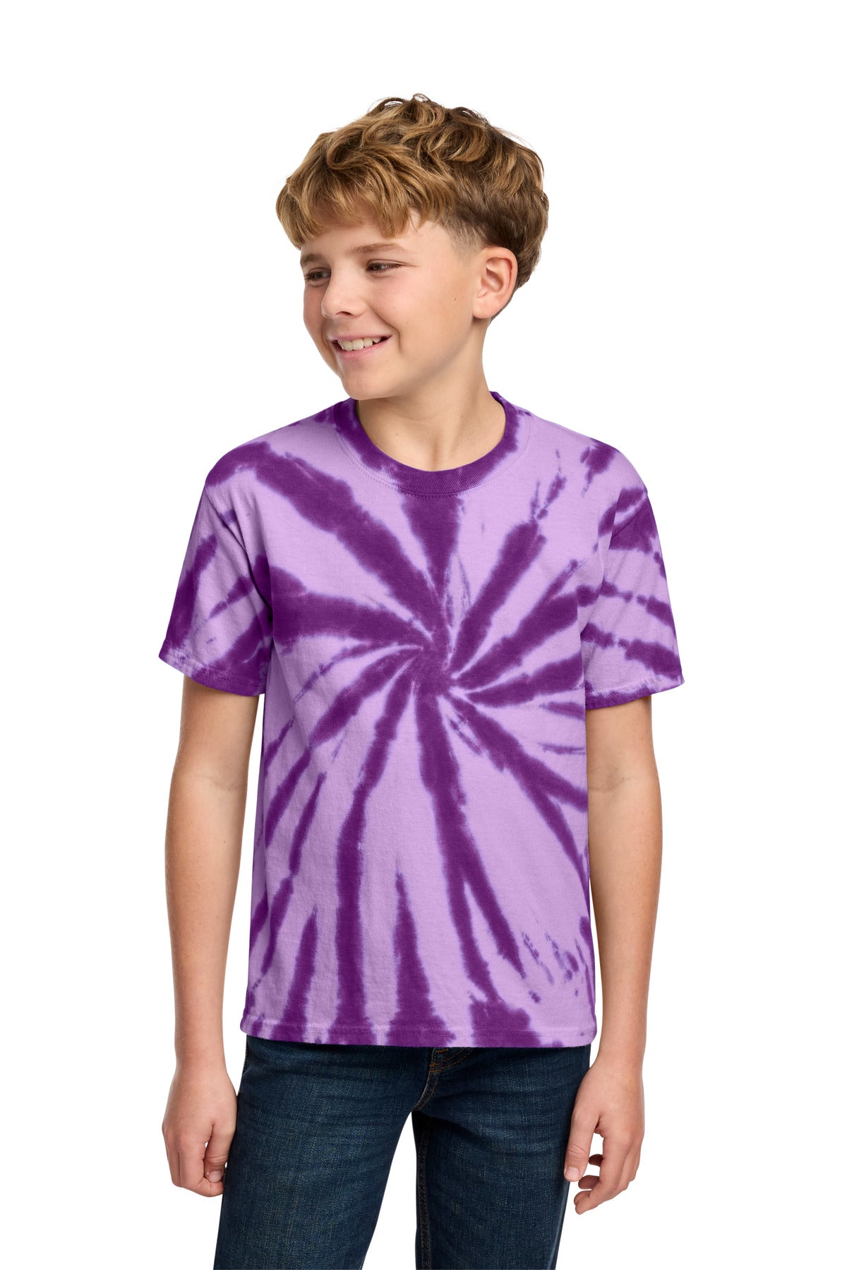 Custom Purple Youth Tie-Dye Tee PC147Y, personalized by SanCanDo Swag in Argyle, TX
