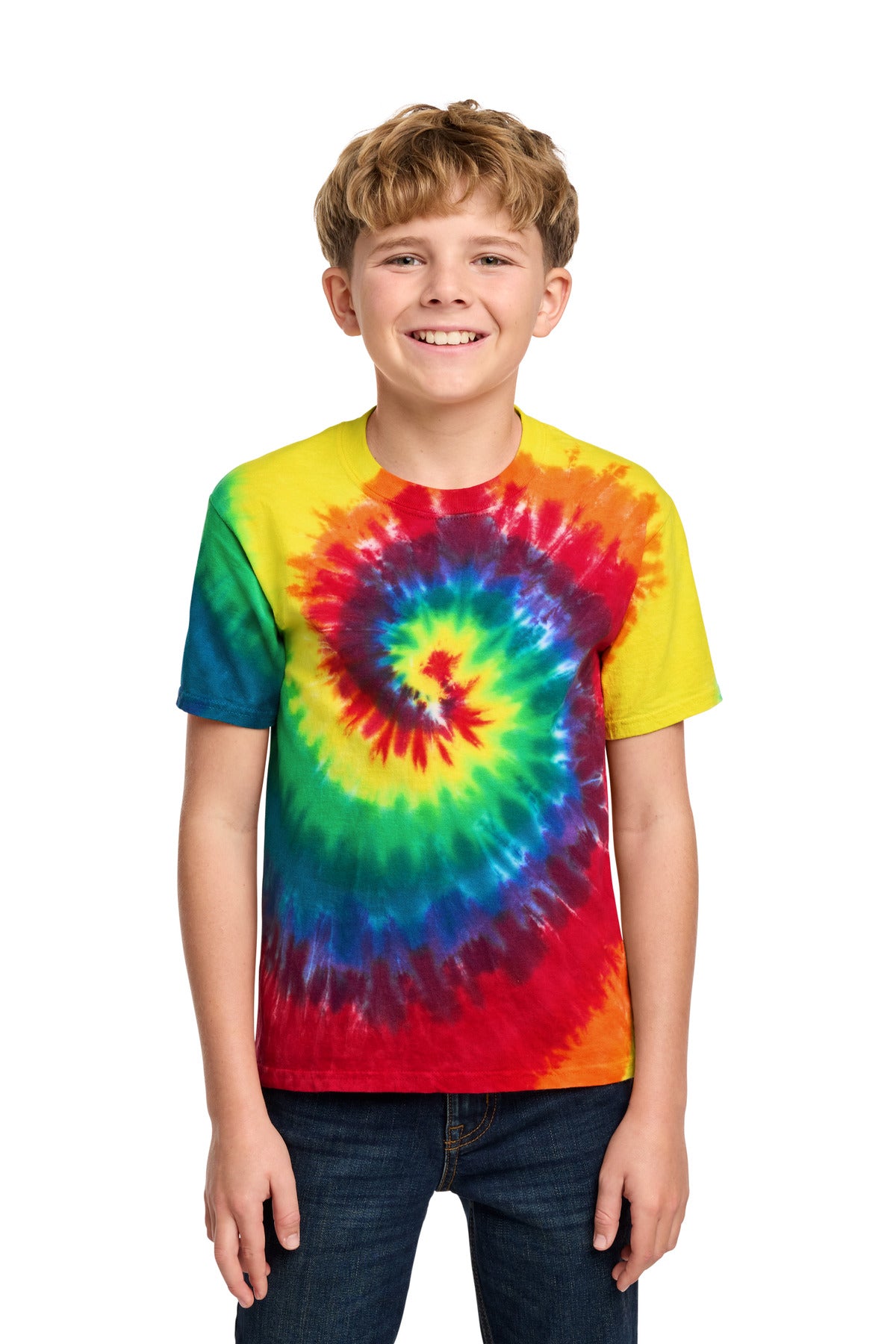 Custom Rainbow Youth Tie-Dye Tee PC147Y, personalized by SanCanDo Swag in Argyle, TX