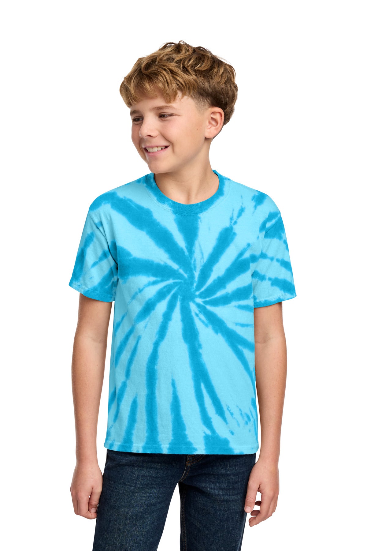 Custom Turquoise Youth Tie-Dye Tee PC147Y, personalized by SanCanDo Swag in Argyle, TX
