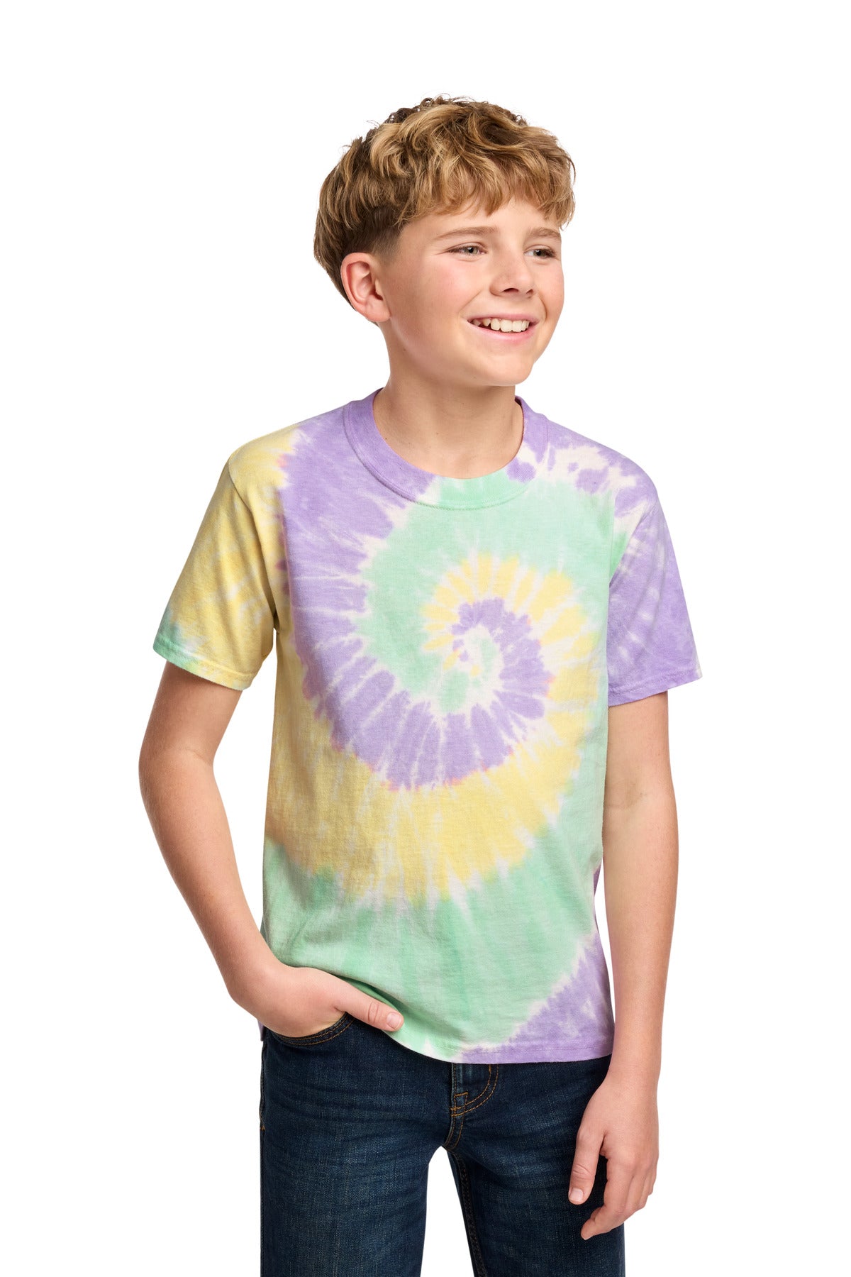 Custom Mint Rainbow Youth Tie-Dye Tee PC147Y, personalized by SanCanDo Swag in Argyle, TX