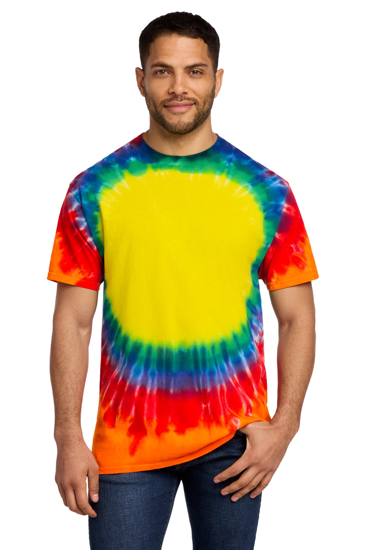 Custom Port & Company Window Tie-Dye Tee PC149 in Rainbow, personalized by SanCanDo Swag in Argyle, TX