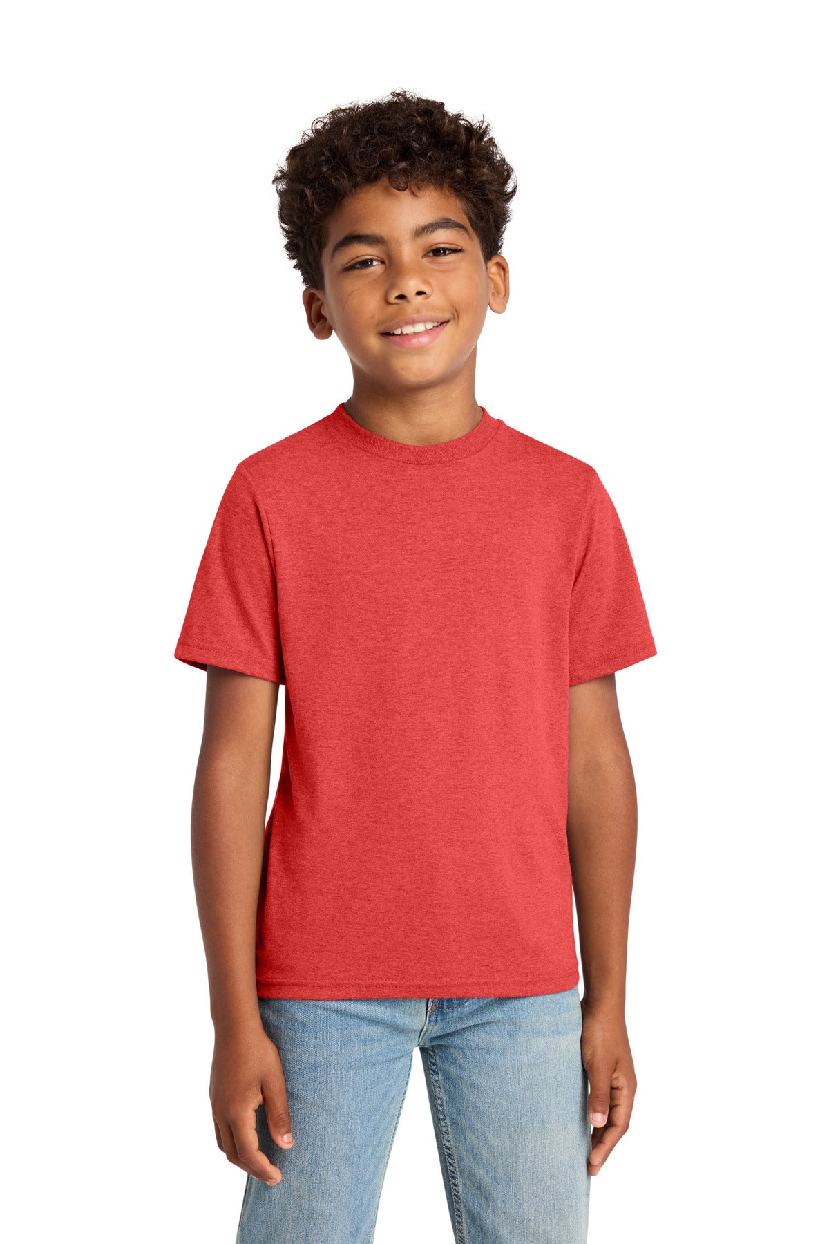 Custom Bright Red Heather Youth Tri-Blend Tee PC330Y, personalized by SanCanDo Swag in Argyle, TX