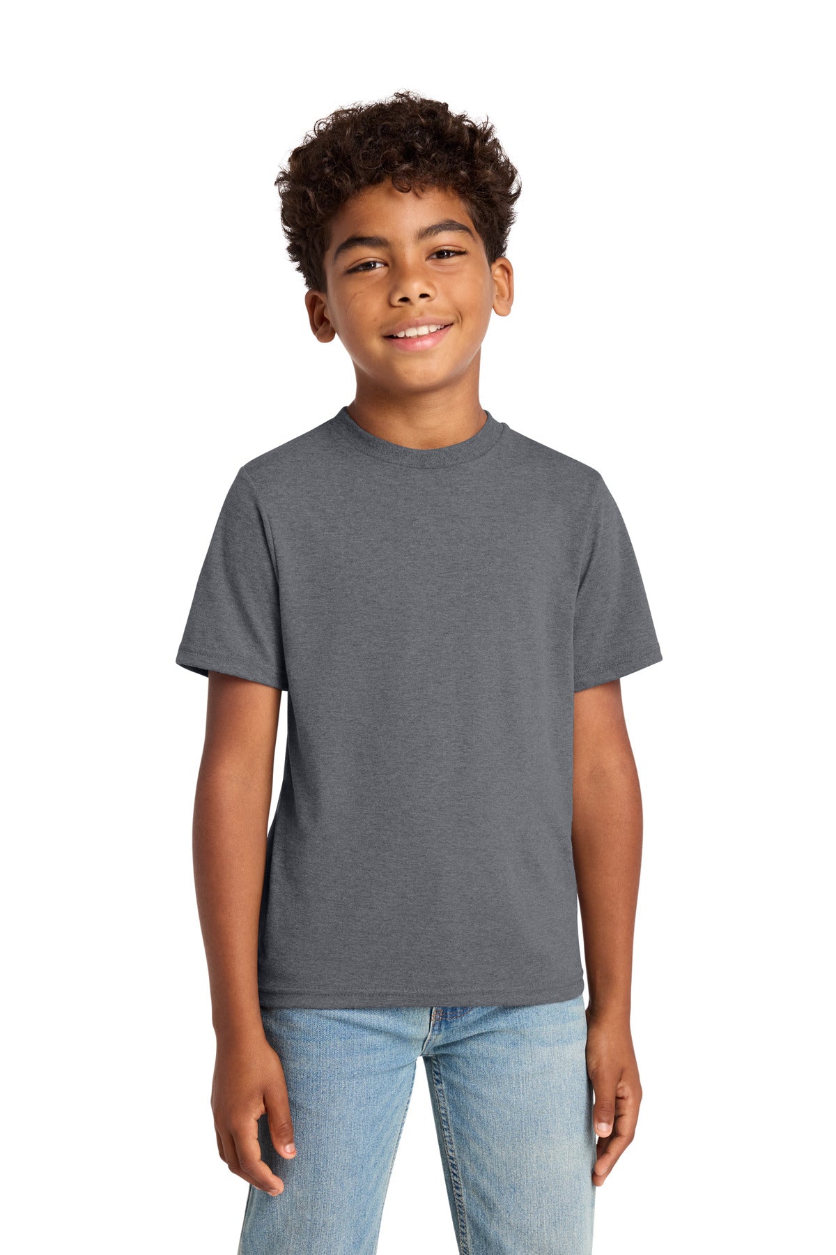 Custom Graphite Heather Youth Tri-Blend Tee PC330Y, personalized by SanCanDo Swag in Argyle, TX