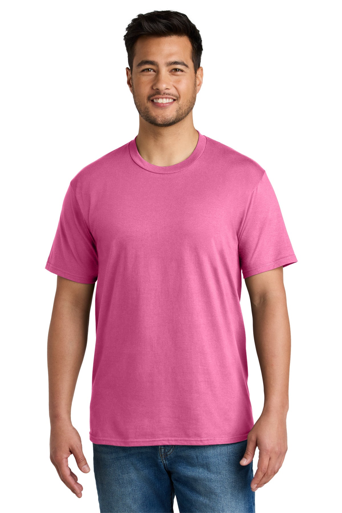 Custom Port & Company CVC Tee PC340 in Awareness Pink, personalized by SanCanDo Swag in Argyle, TX