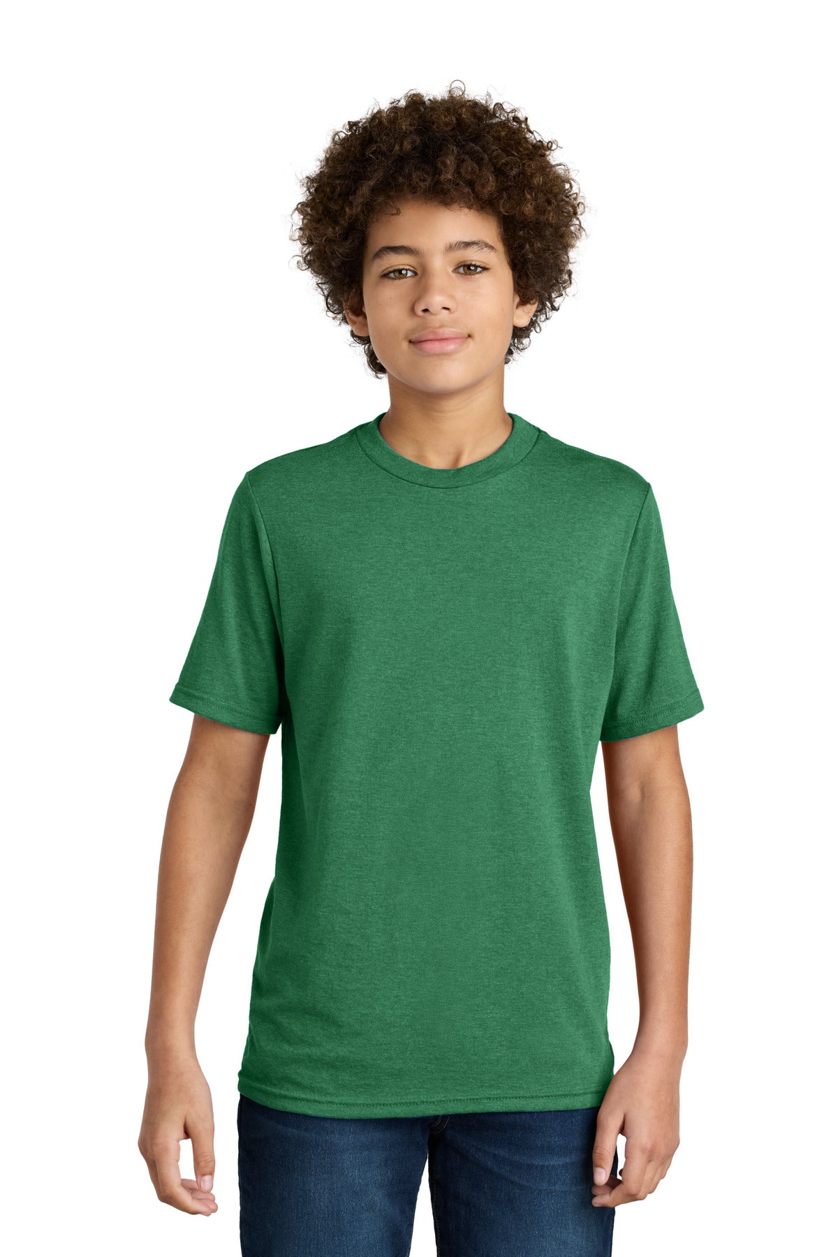 Custom Athletic Kelly Green Heather Youth CVC Tee PC340Y, personalized by SanCanDo Swag in Argyle, TX