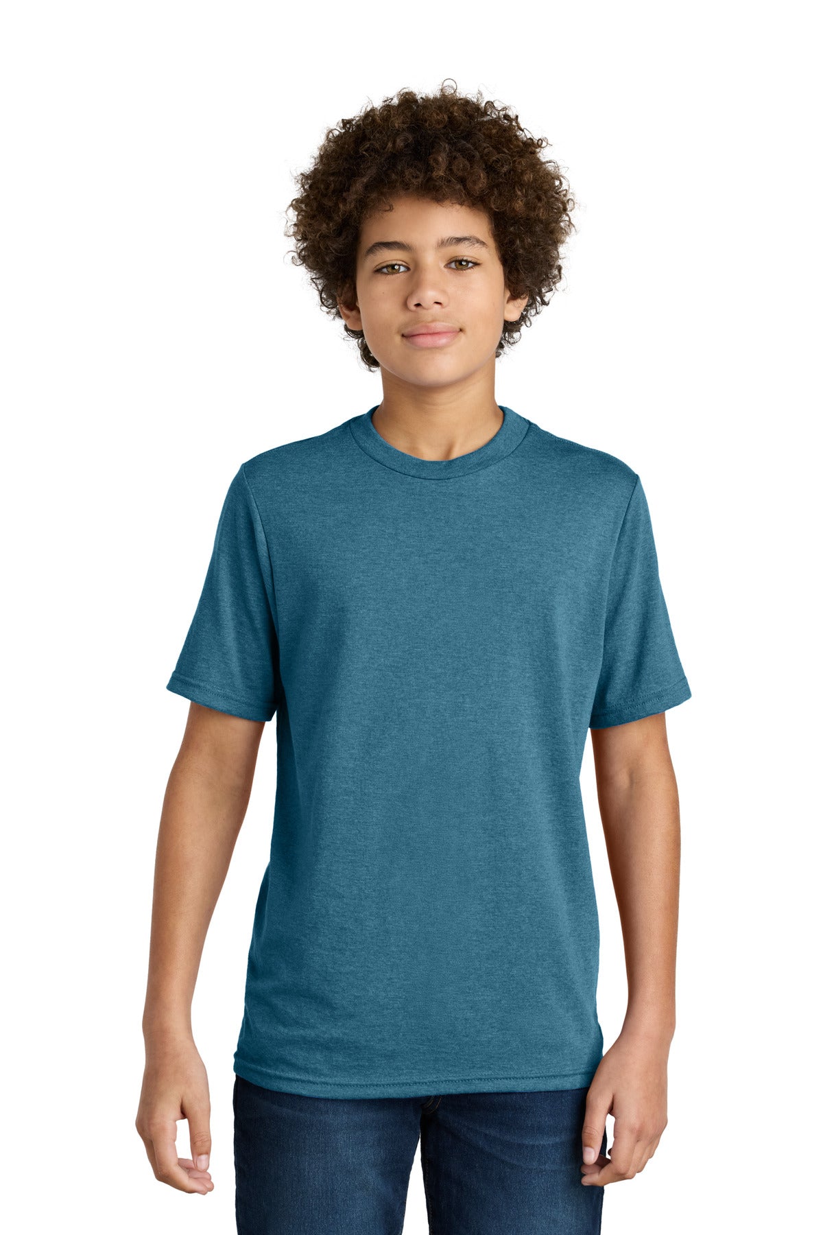 Custom Mountain Blue Heather Youth CVC Tee PC340Y, personalized by SanCanDo Swag in Argyle, TX